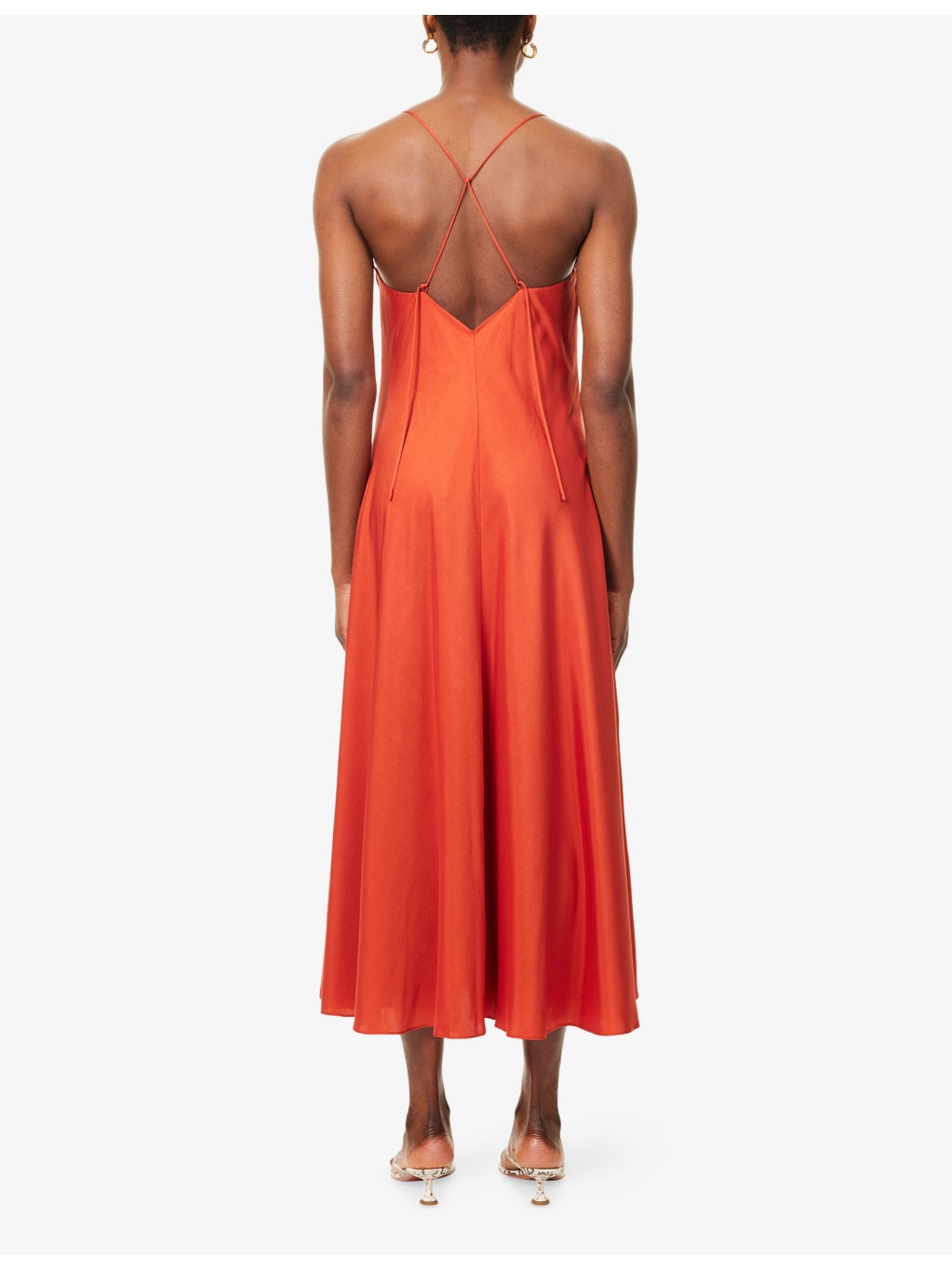 A-Line V-Neck Silk-Blend Midi Dress - 4