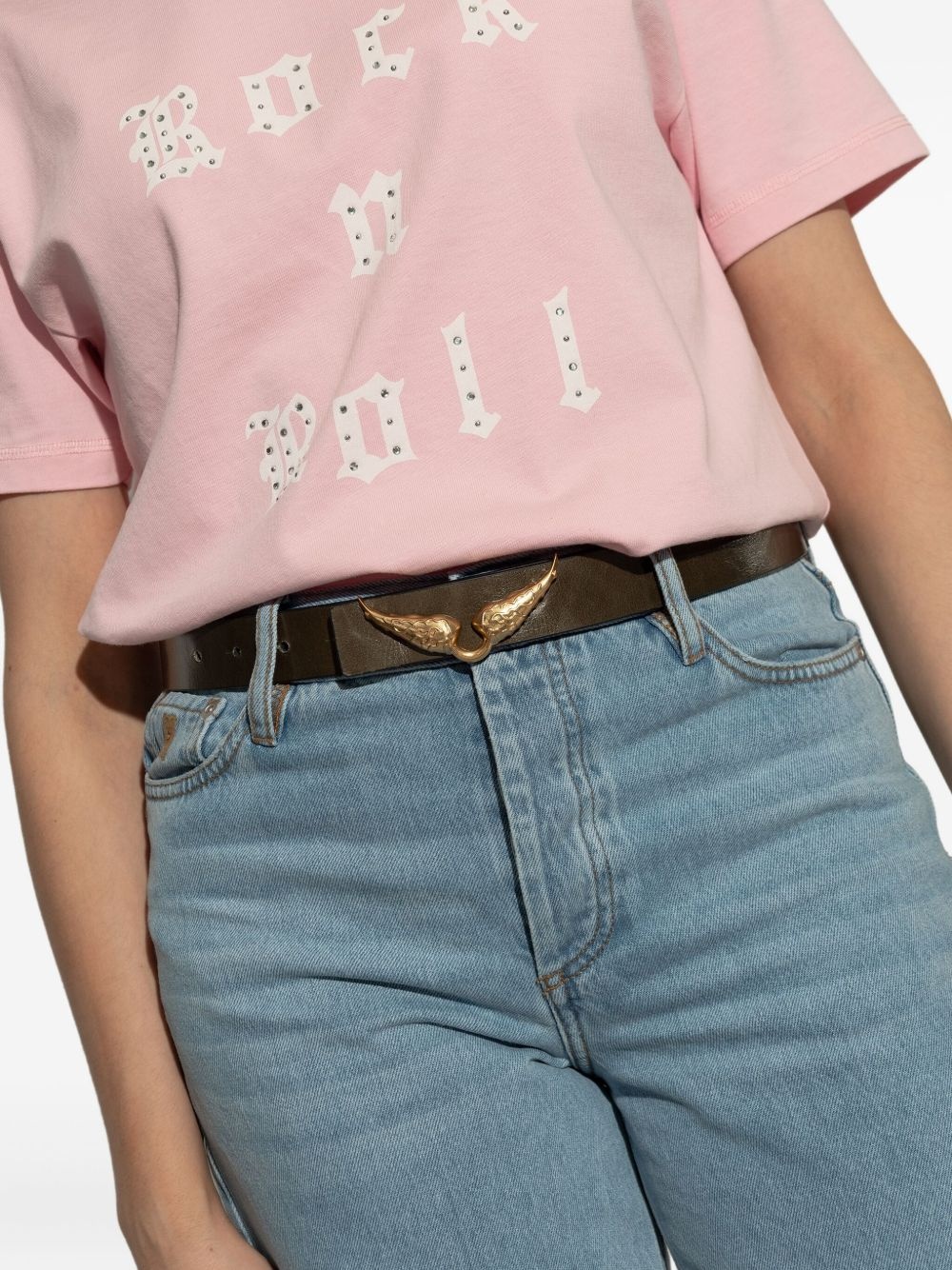 winged-buckle leather belt - 4