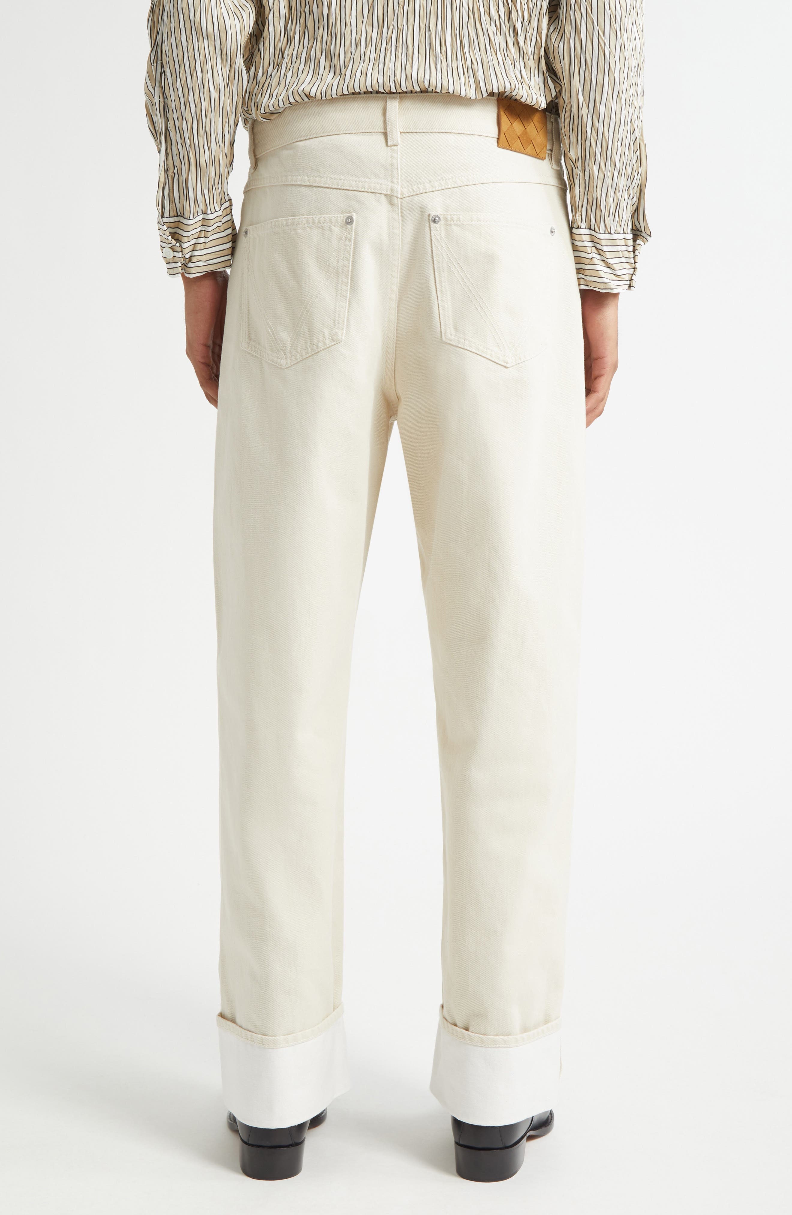 Bottega Veneta Turned Up Straight Leg Jeans in 9247 Pale Meringue at Nordstrom - 3