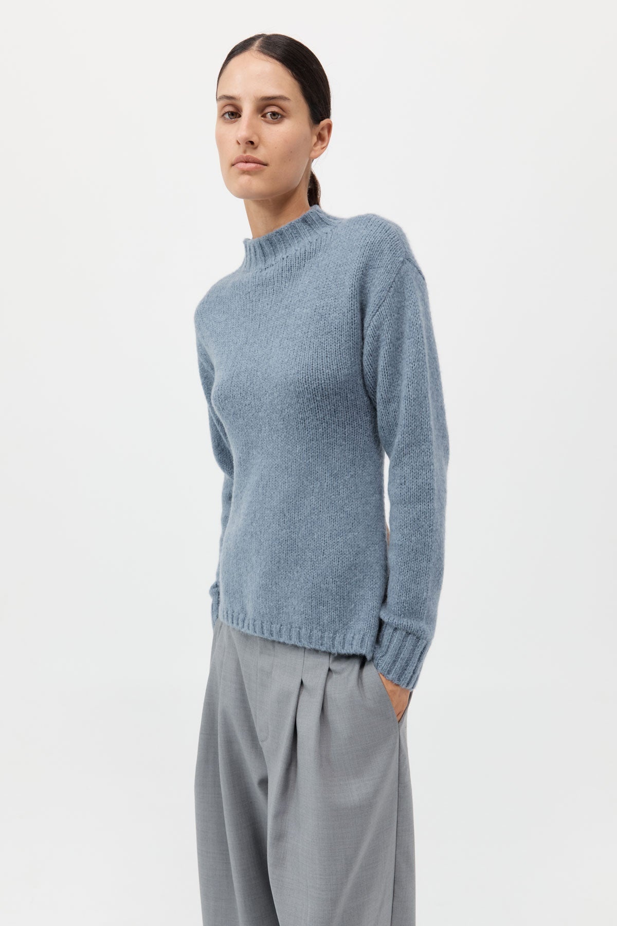 Wool Cashmere Blend Tie Back Jumper - Soft Blue - 2