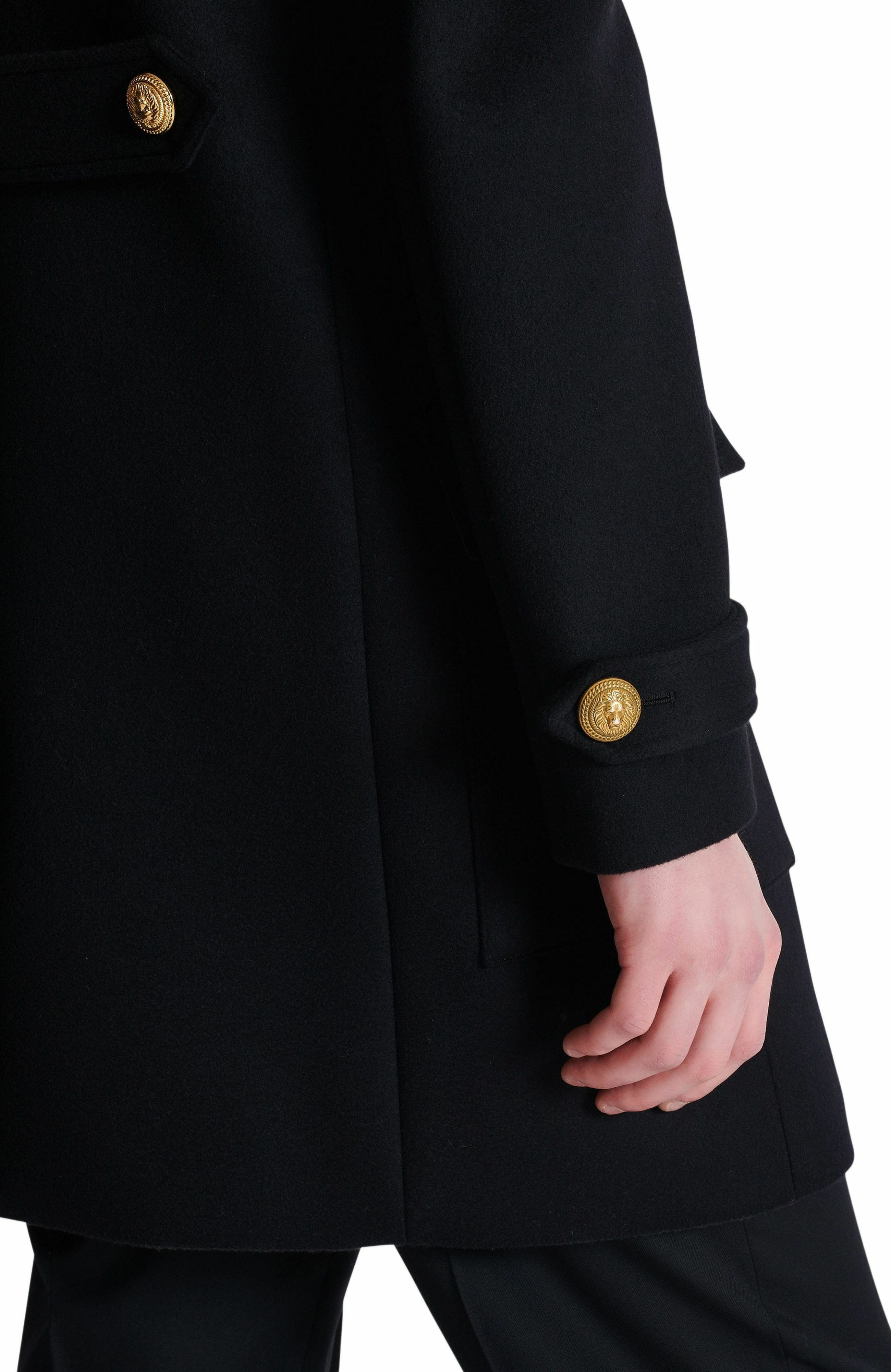 Balmain Wool and cashmere coat with detachable bib front in Black at Nordstrom - 7