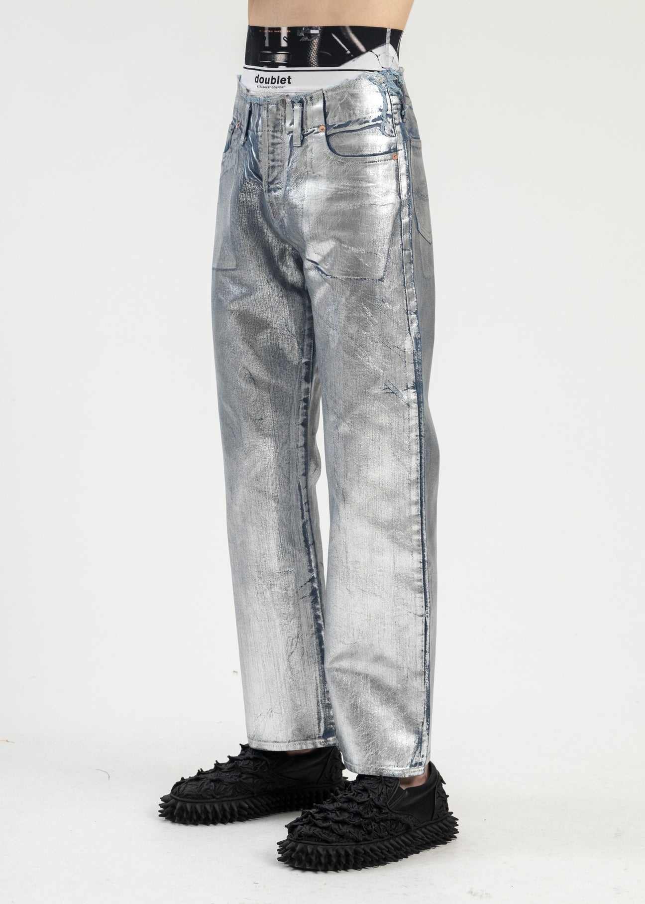 SILVER FOIL DENIM PANTS - 3