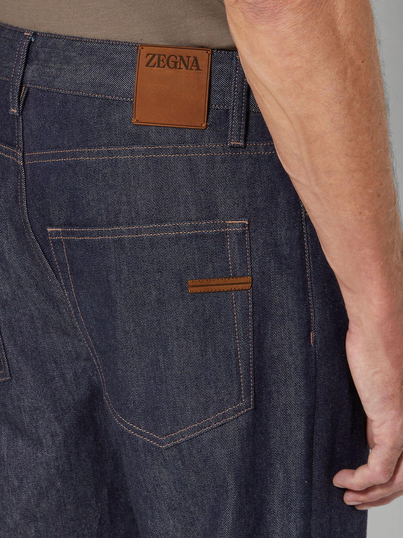 ZEGNA DARK BLUE RINSE-WASHED COTTON AND SILK ROCCIA JEANS outlook