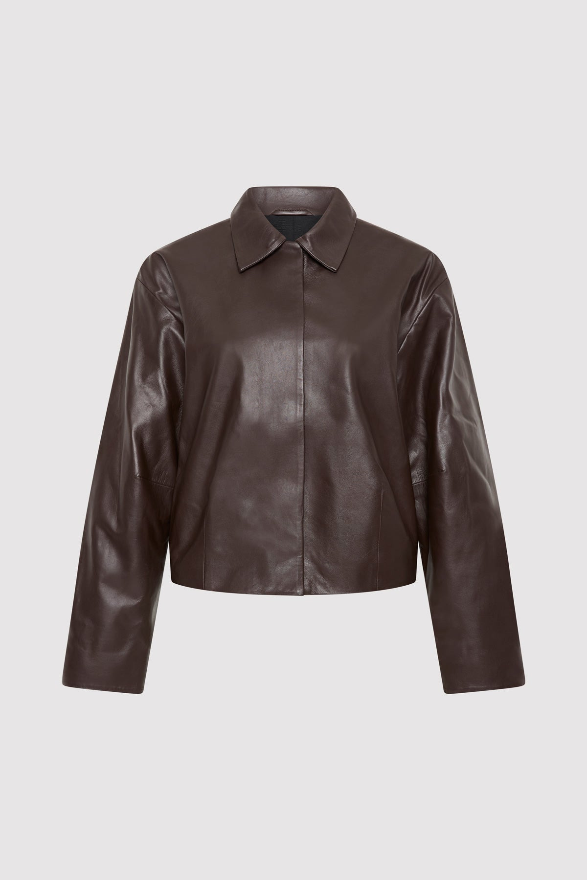 Cocoon Leather Jacket - Chocolate - 1