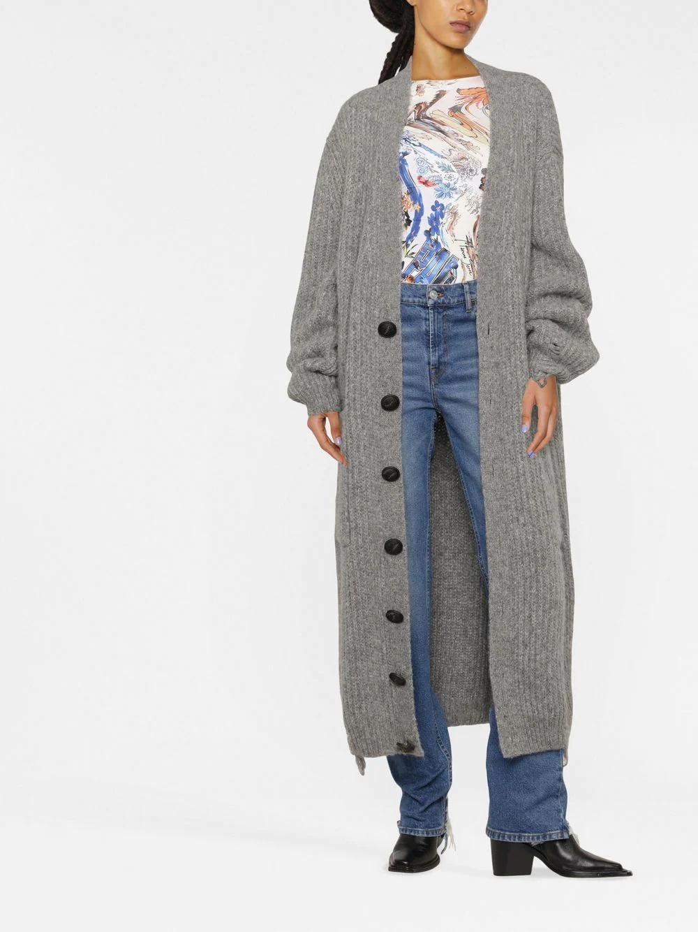 button-up ribbed long cardigan - 2