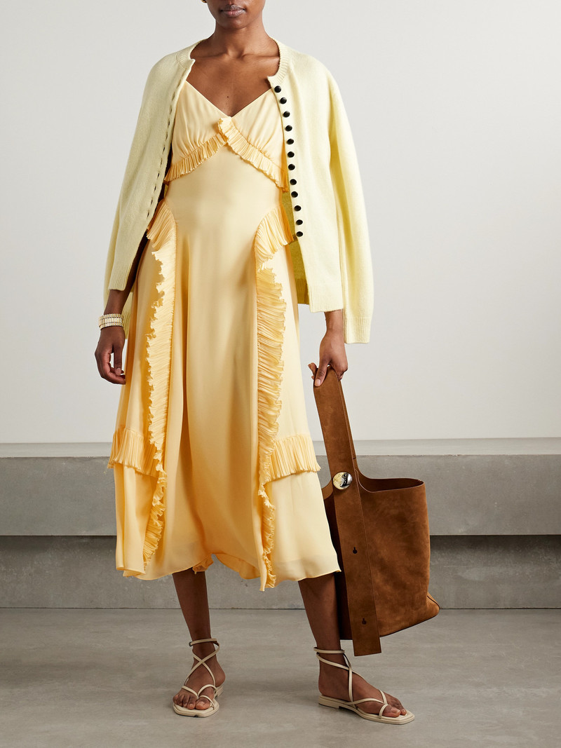 Sea Delilah Ruffled Plissé-trimmed Crepe De Chine Midi Dress outlook