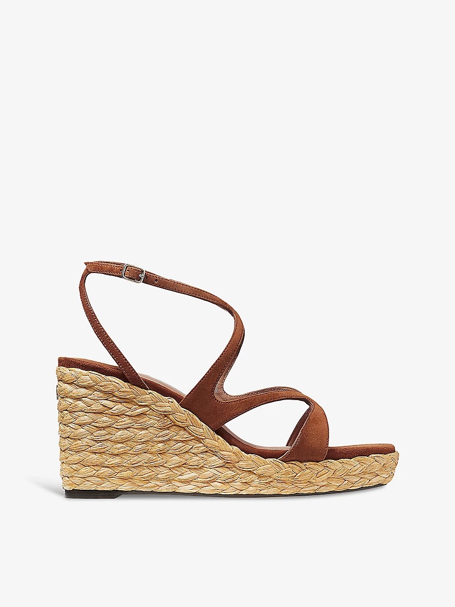 Ayla 85 suede and raffia wedge sandals - 1