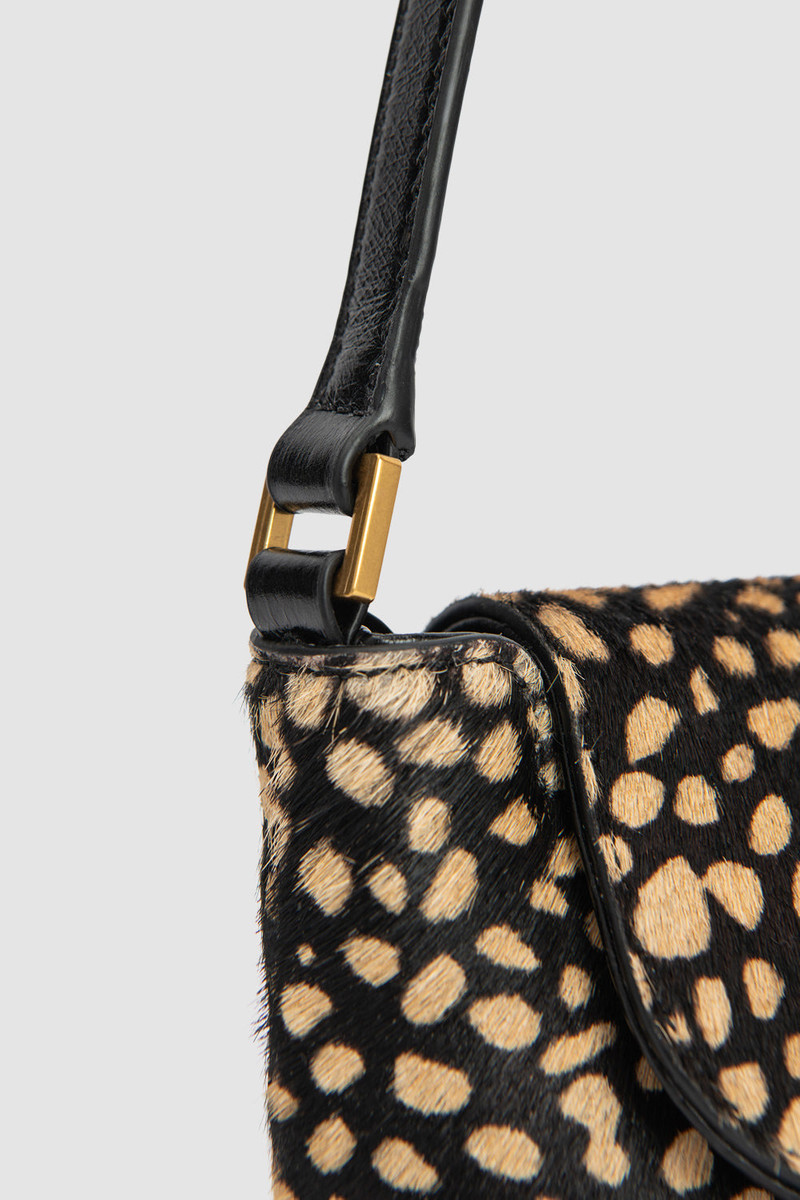 Miranda Baguette Black Cheetah Pony Hair Leather Shoulder Bag 4