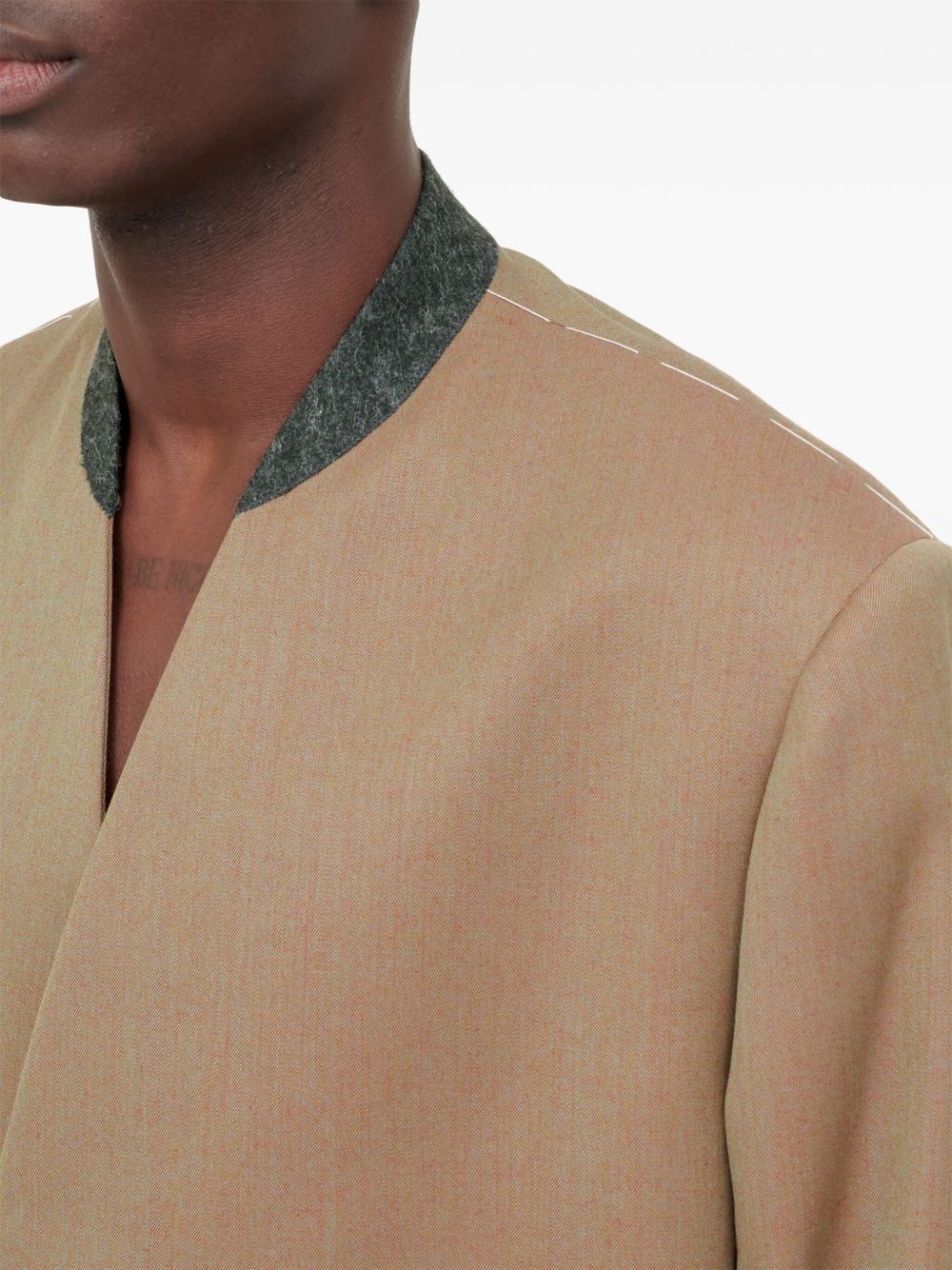 collarless single-breasted wool blazer - 5