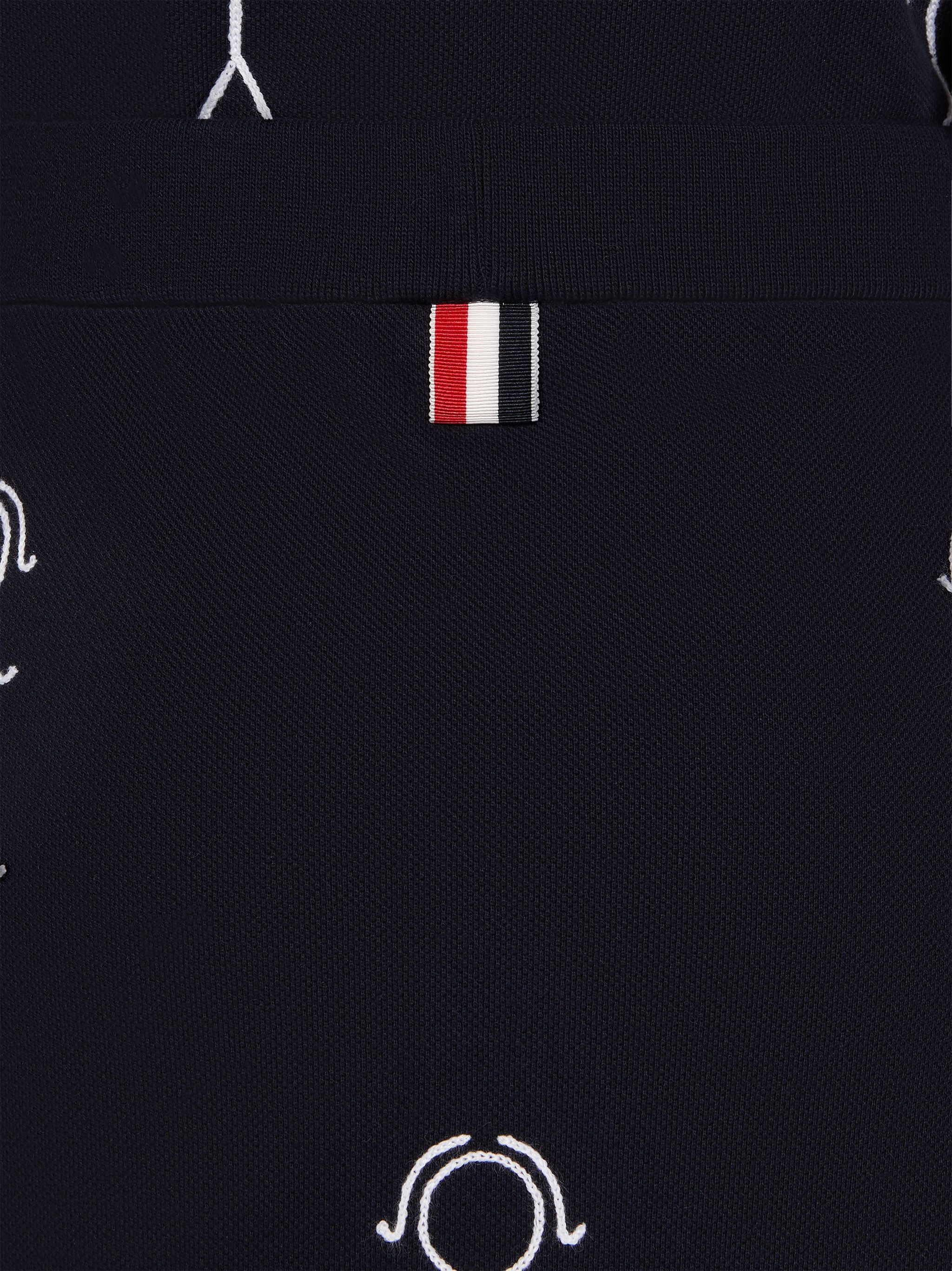 Navy Classic Pique Chain Stitch 4-Bar & Mrs. Thom Embroidery Knee Length Skirt - 6