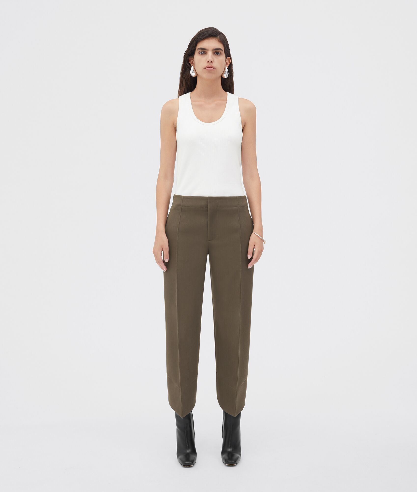 curved shape compact wool trousers - 1