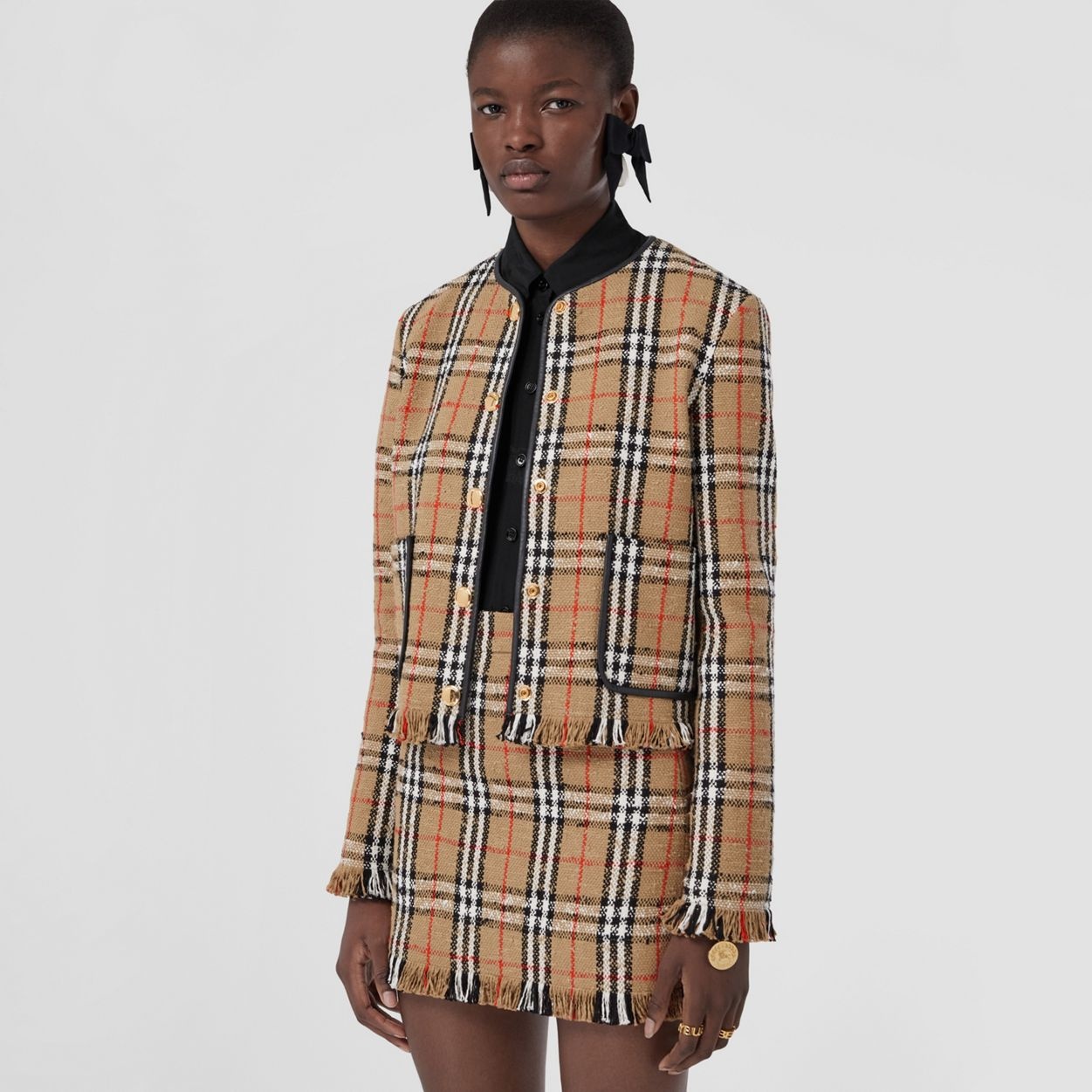 Vintage Check Bouclé Collarless Jacket - 4