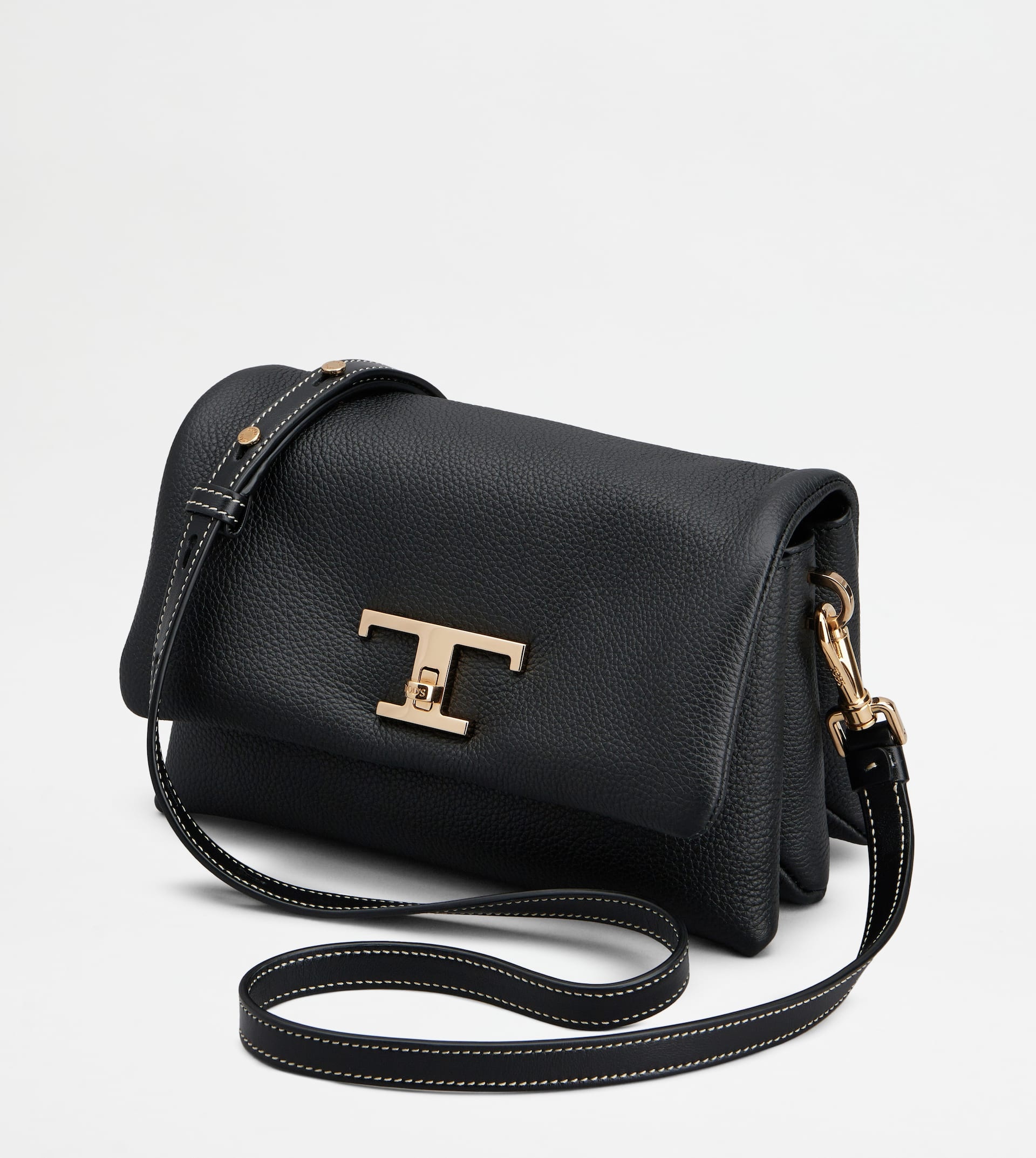 Tod's T TIMELESS FLAP BAG IN LEATHER MINI - BLACK | REVERSIBLE