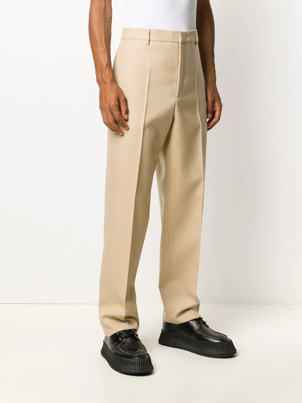 flat front wool trousers - 3