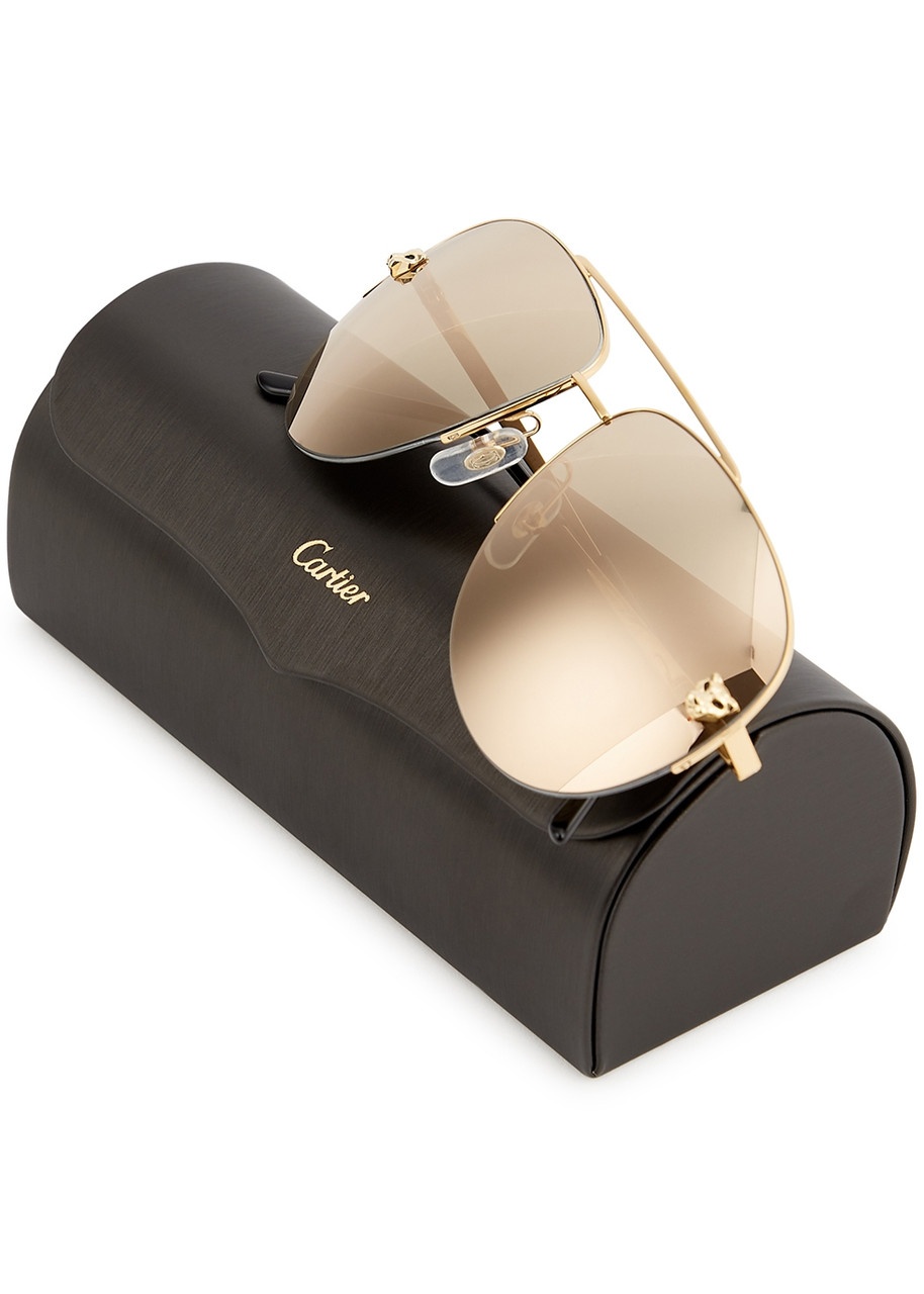 Cartier Panthère De Cartier Gold-tone Mirror Aviator-style Sunglasses - 5