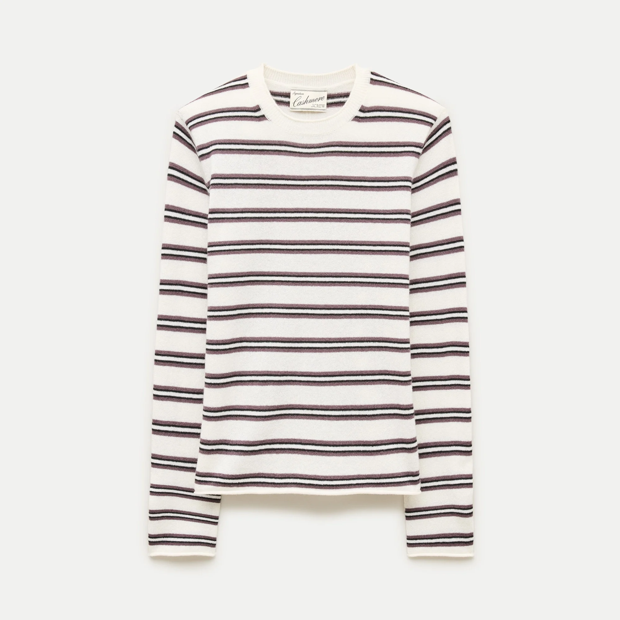 Rolled cashmere long-sleeve sweater in stripe - 1