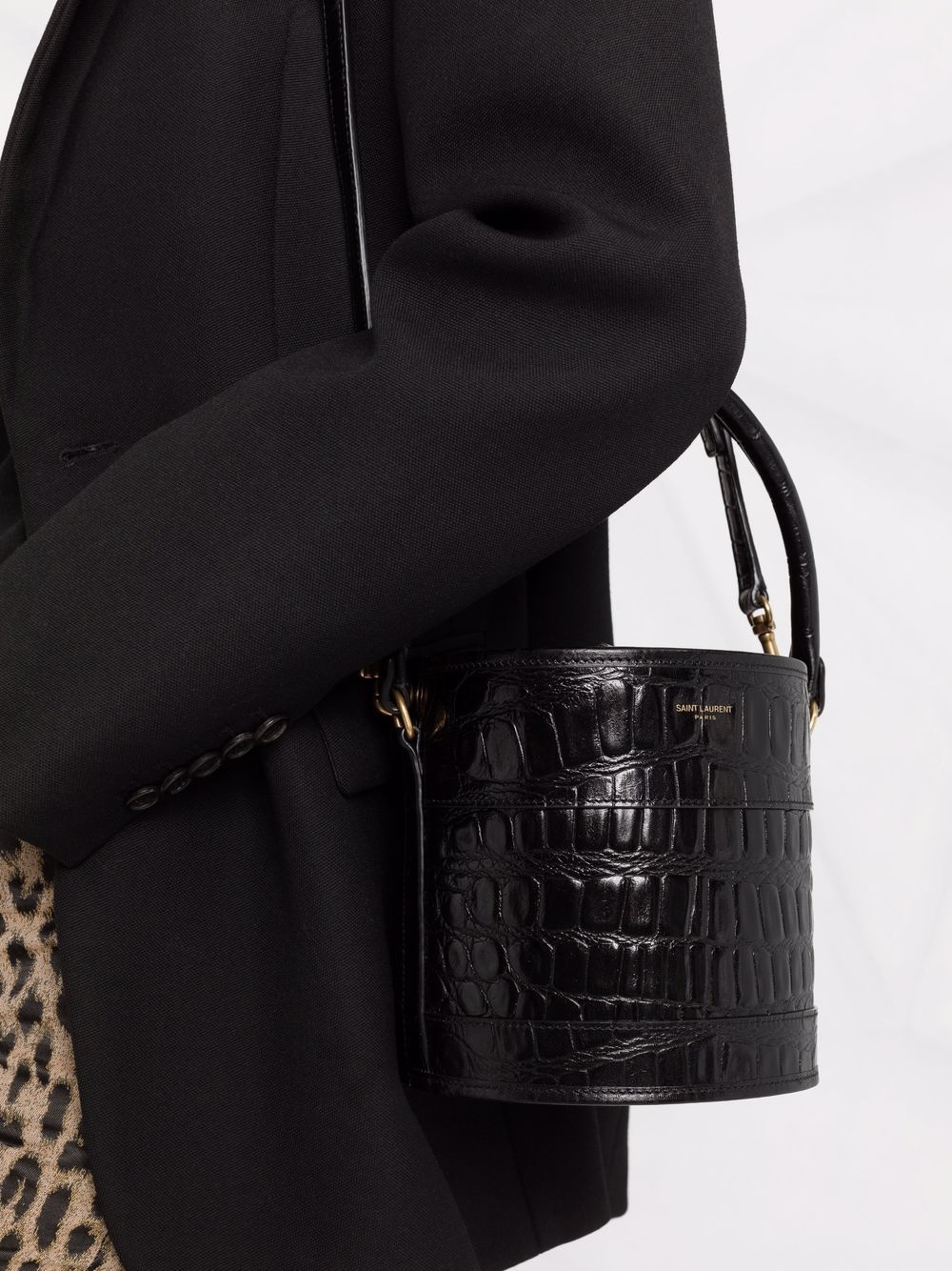 crocodile-effect embossed bucket bag - 3