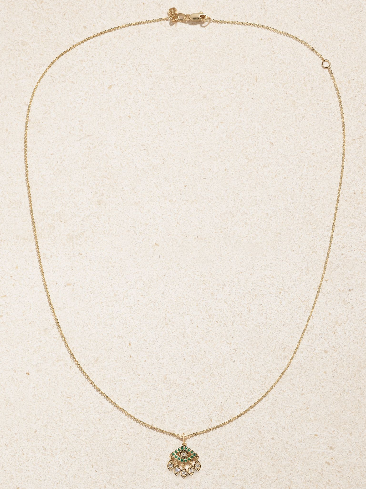 Evil Eye 14-karat gold, emerald and diamond necklace Gold - 4