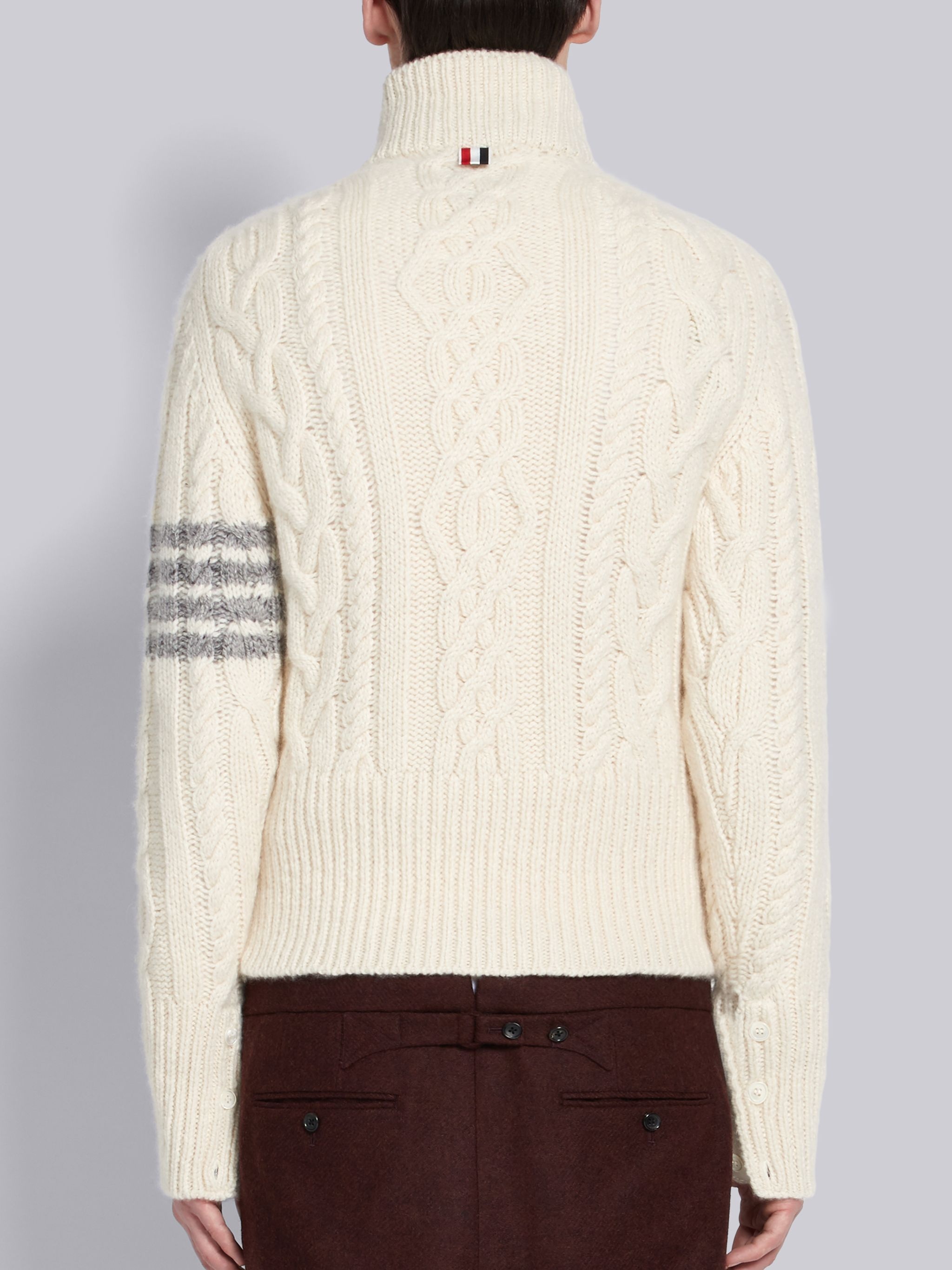 White Cashmere Aran Cable 4-bar Turtleneck - 3