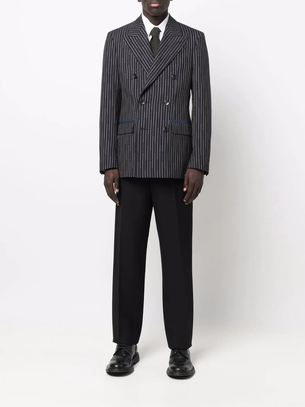 slogan-pinstripe double-breasted jacket - 2