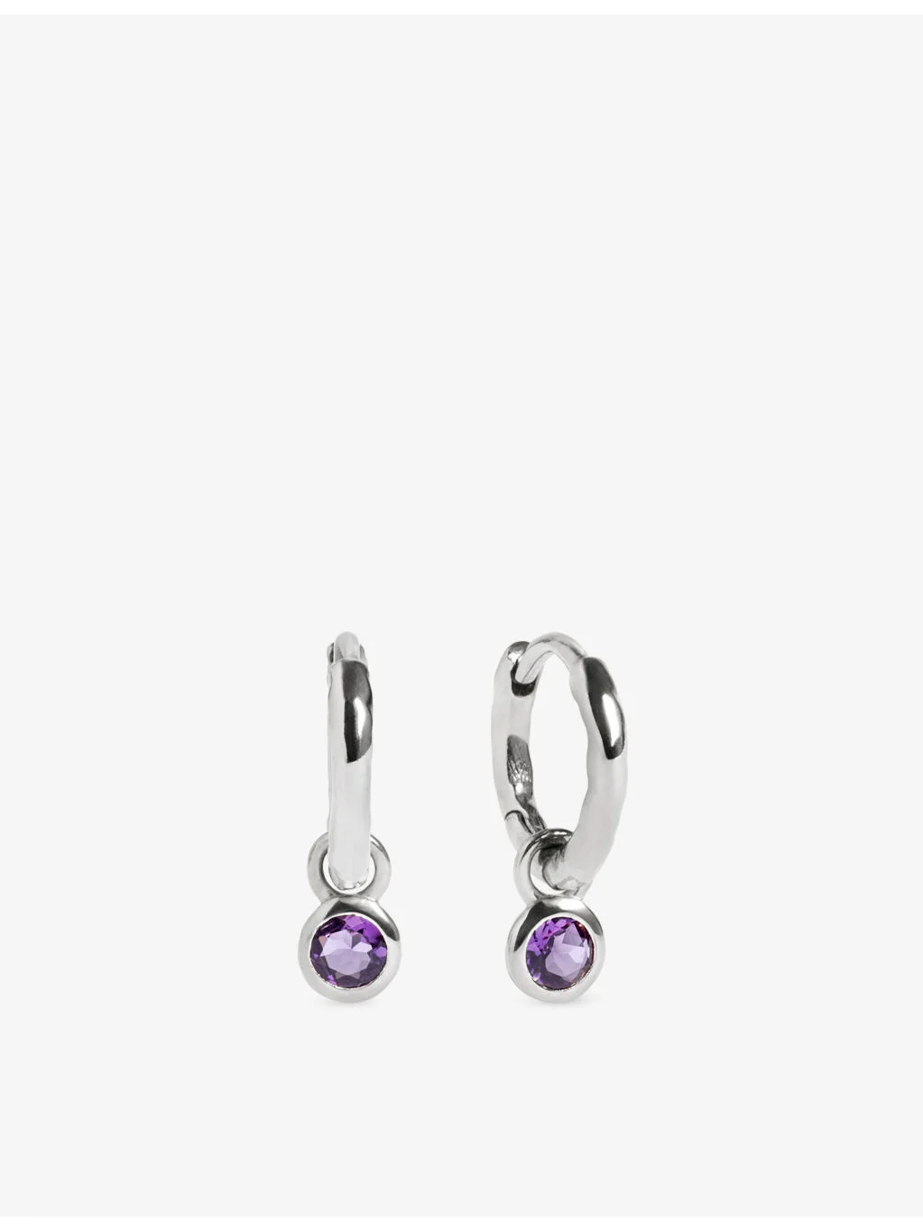 February Birthstone Sterling-Silver and Amethyst Huggie Earrings - 1