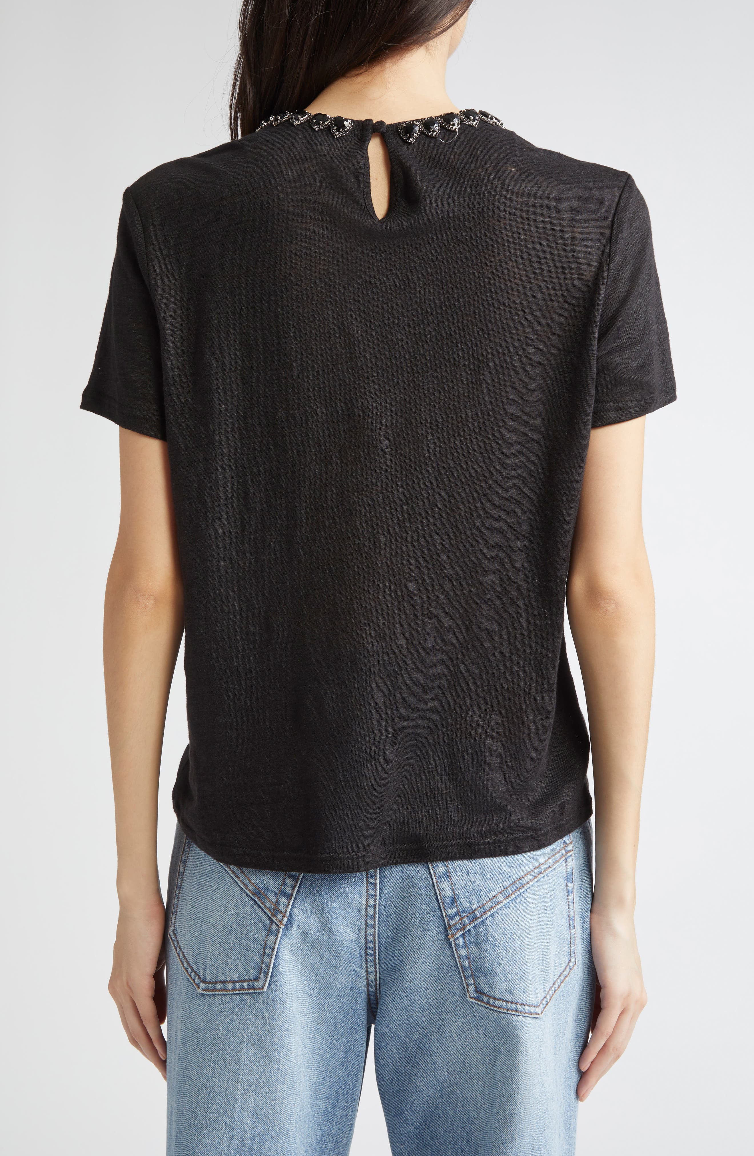 Zimmermann Crystal Embellished Linen T-Shirt in Black at Nordstrom - 2