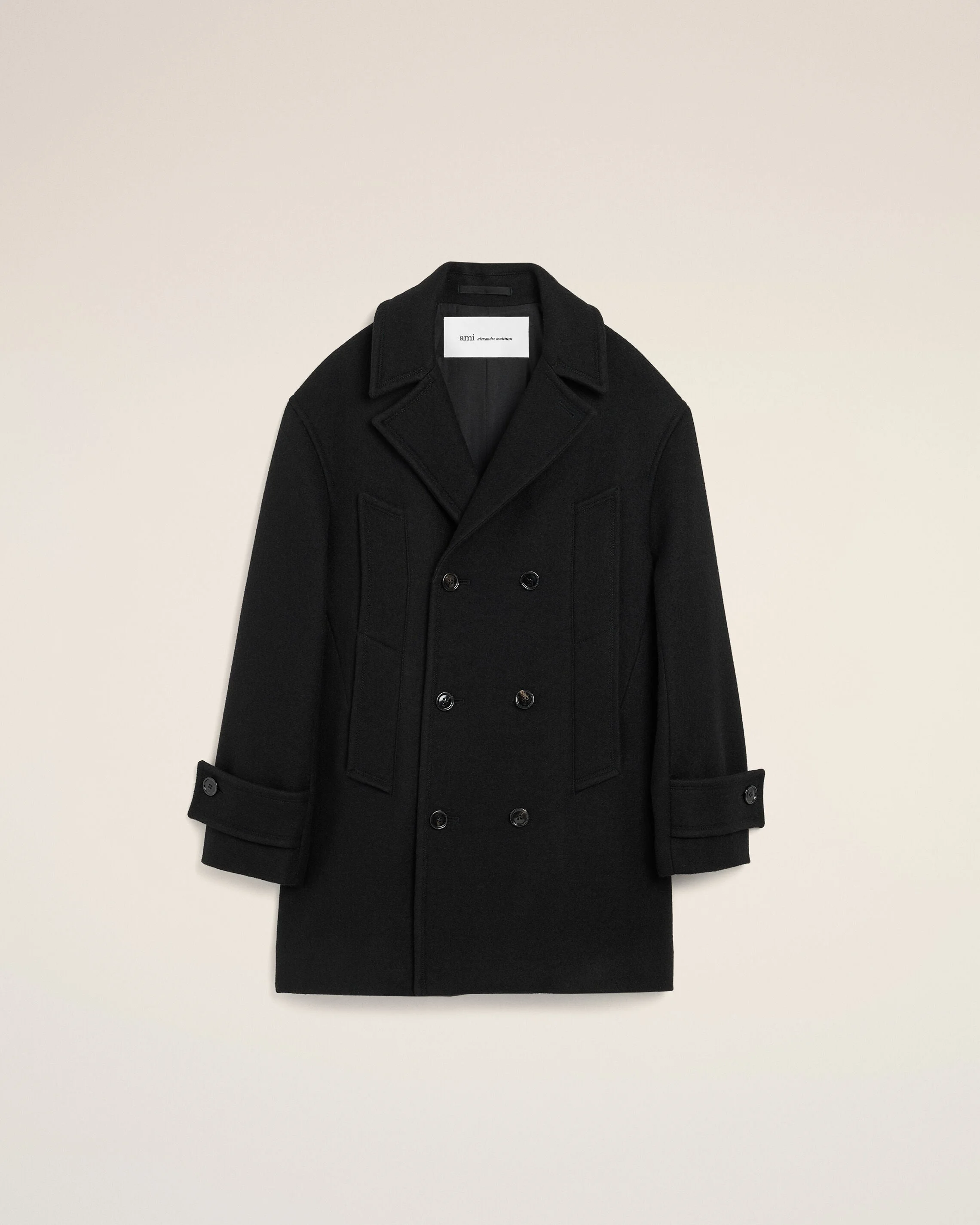 BLACK WOOL PEA COAT - 1