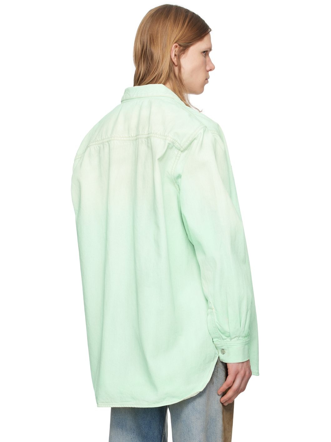 Green Relaxed Fit Button-Up Denim Shirt - 3