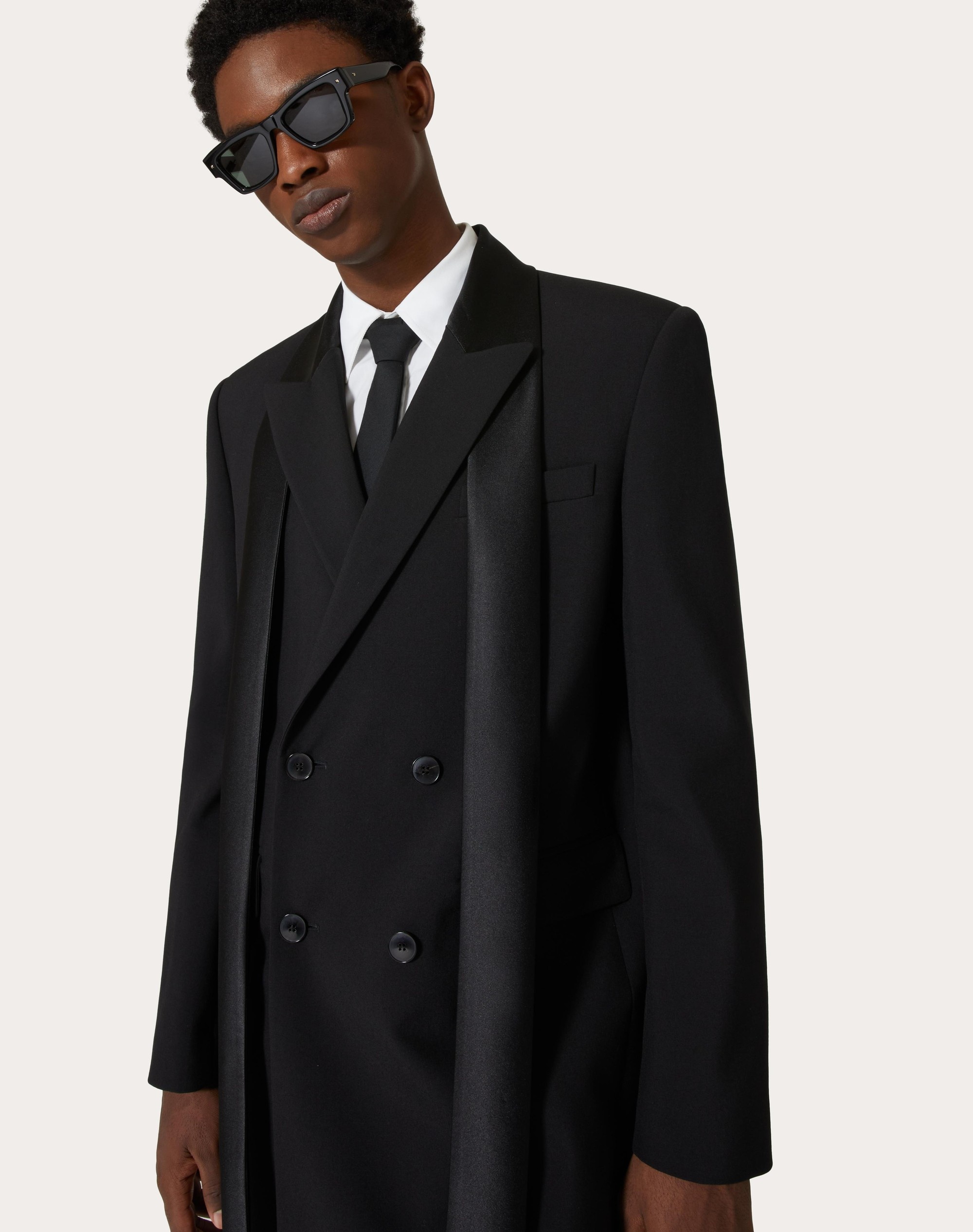 DOUBLE-BREASTED WOOL COAT WITH NYLON SCARF COLLAR - 5