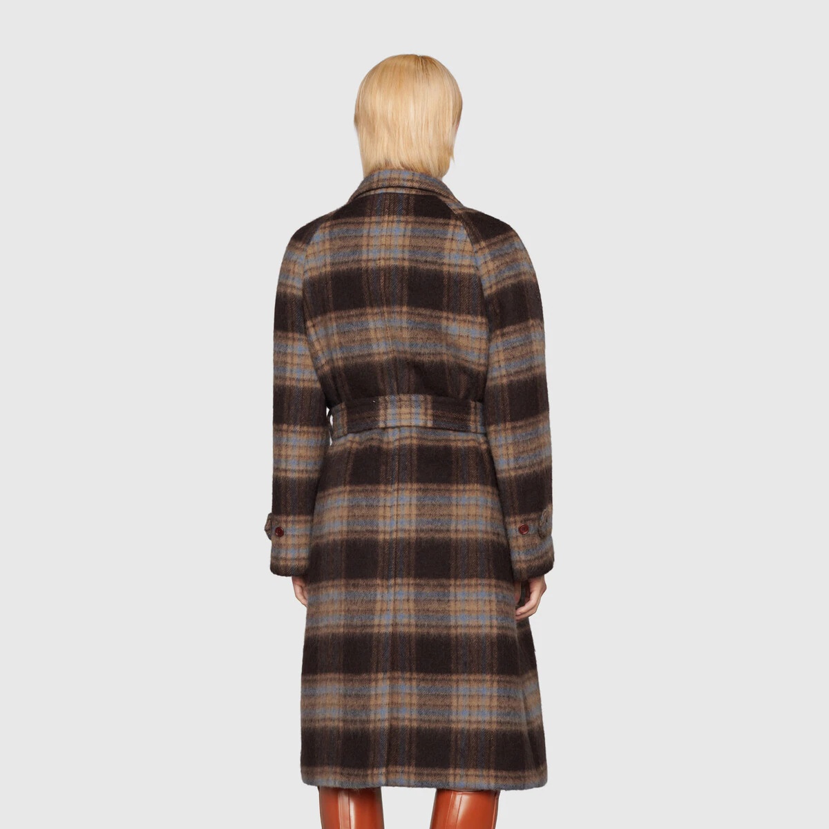 Check wool coat with Gucci label - 4