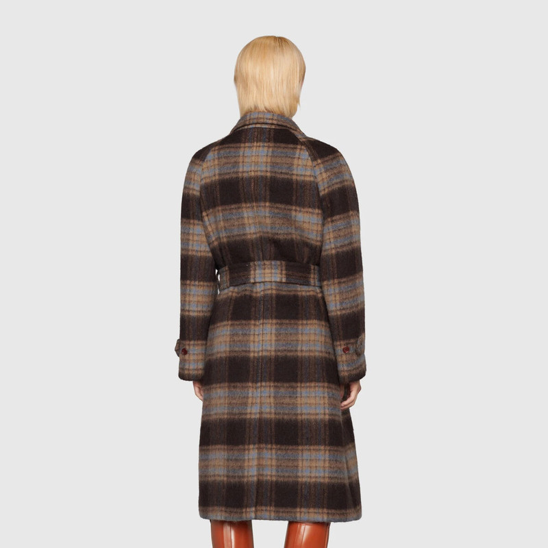 Check wool coat with Gucci label 4