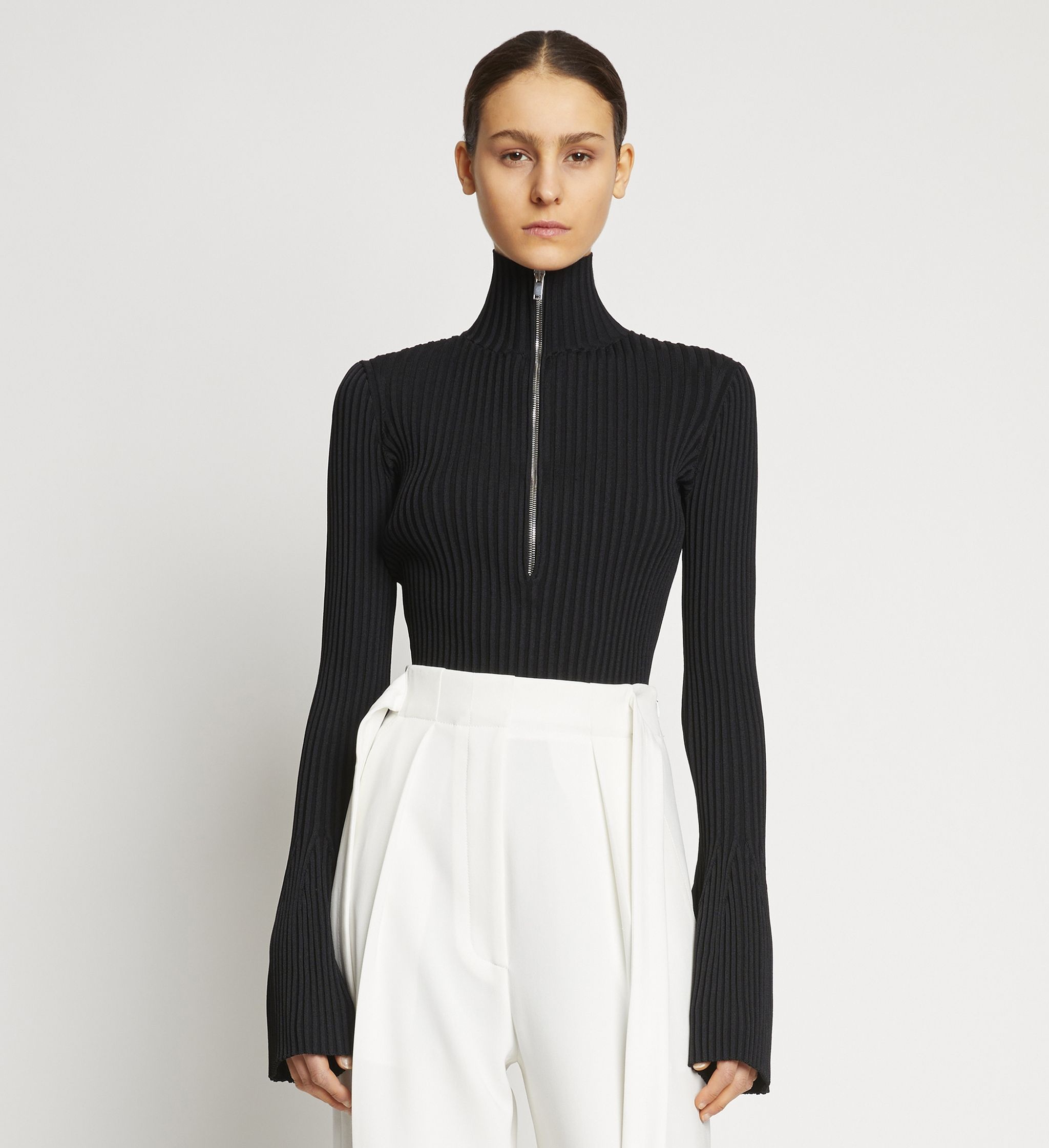 Viscose Rib Zip Sweater - 2