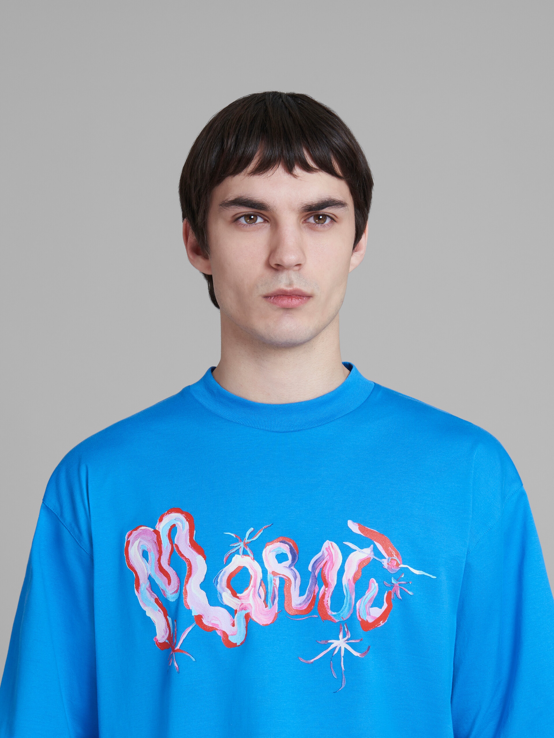 BLUE COTTON T-SHIRT WITH MARNI WHIRL PRINT - 4