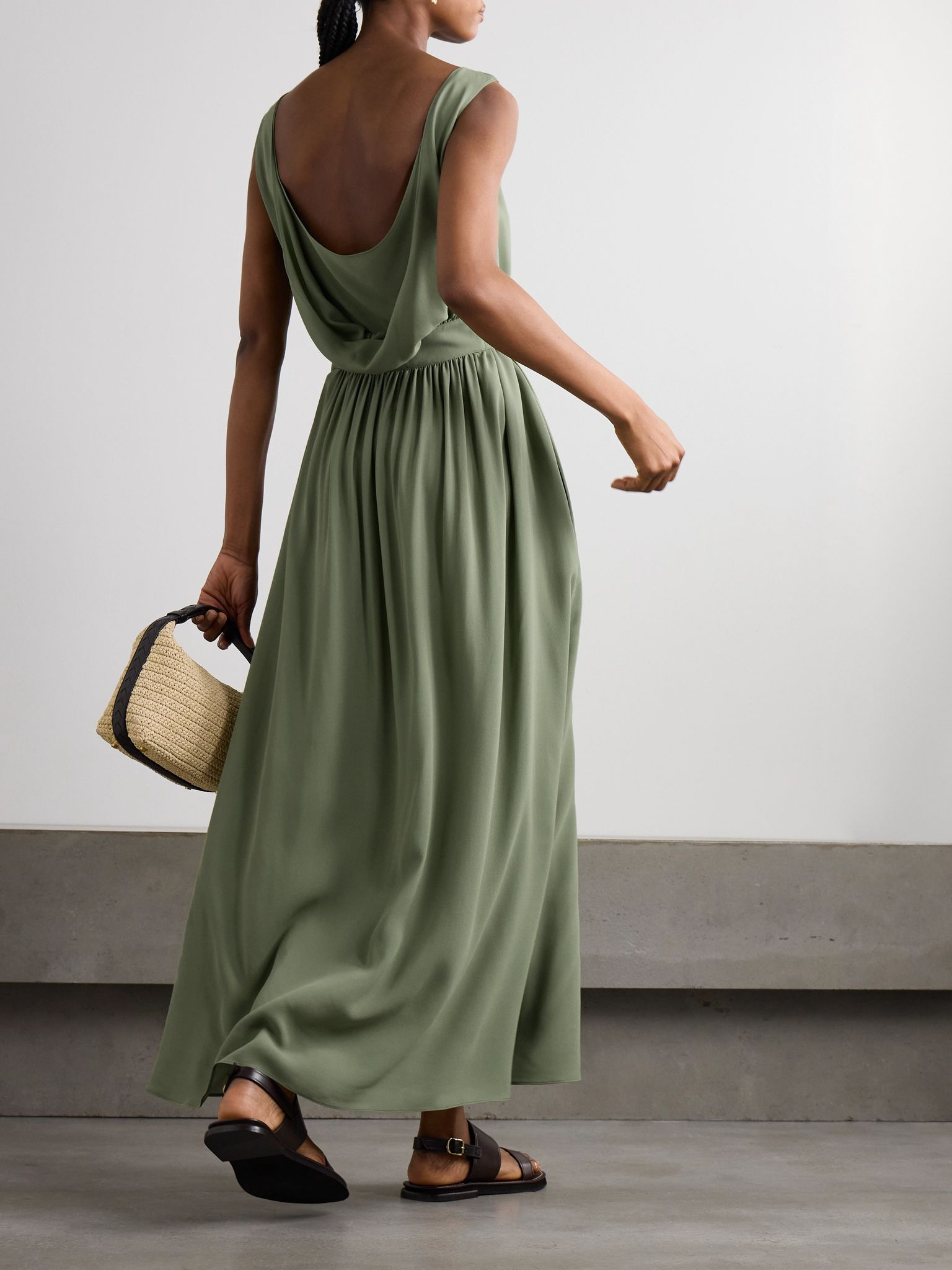 Belted silk-crepe maxi dress Light green - 3