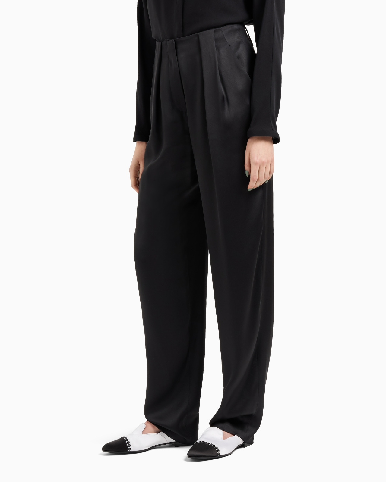 DOUBLE-SIDED SILK-SATIN TWO-PLEAT TROUSERS - 4