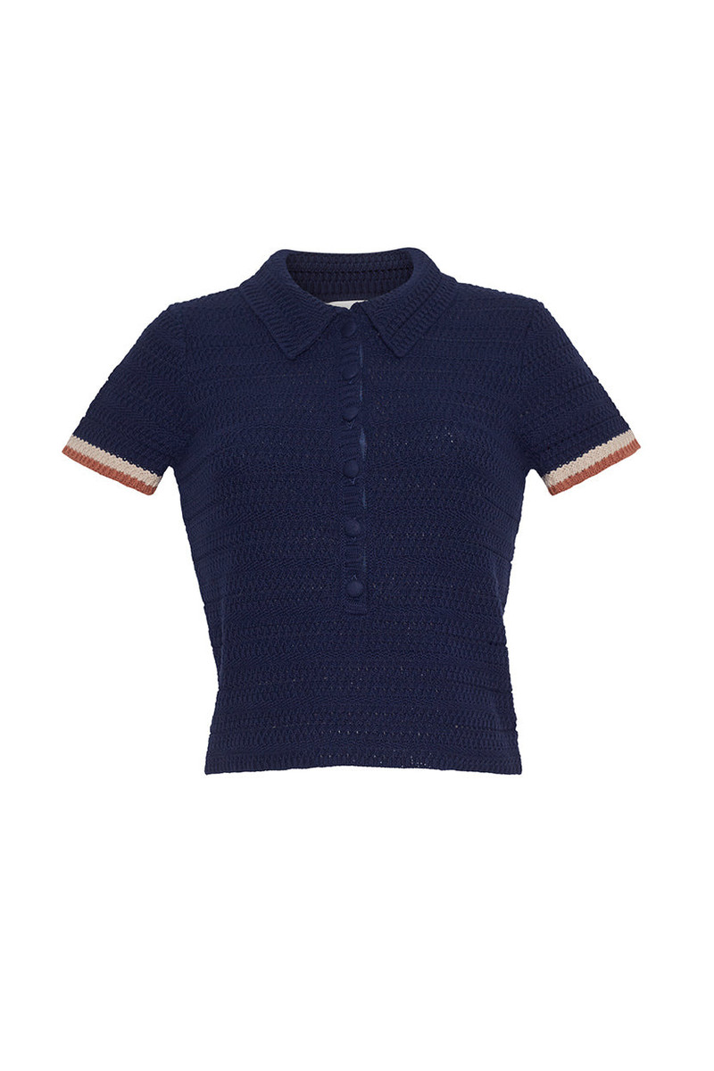 Lydia Top The Crochet Fabrication Adds A Bohemian Flare To The Classic Polo 1