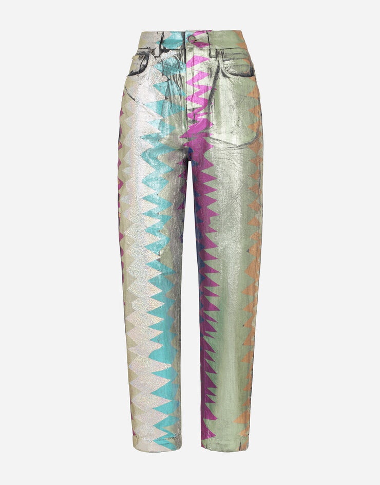 Foiled jeans with multi-colored glitch print - 3