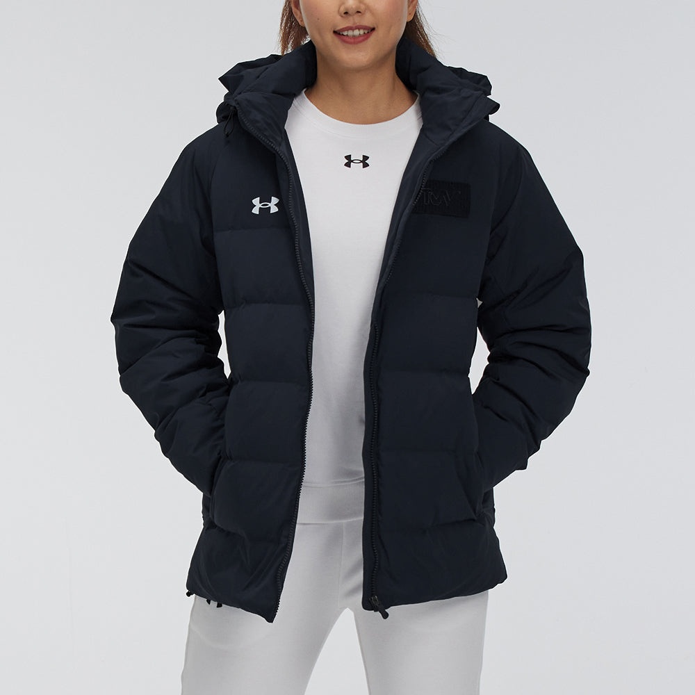 (WMNS) Under Armour Logo Training Hooded Down Jacket 'Black White' 21600801-001 - 4