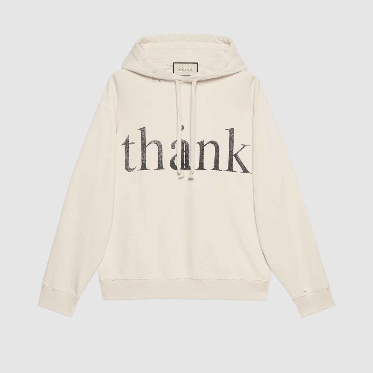 'think/thank' print hooded sweatshirt - 1