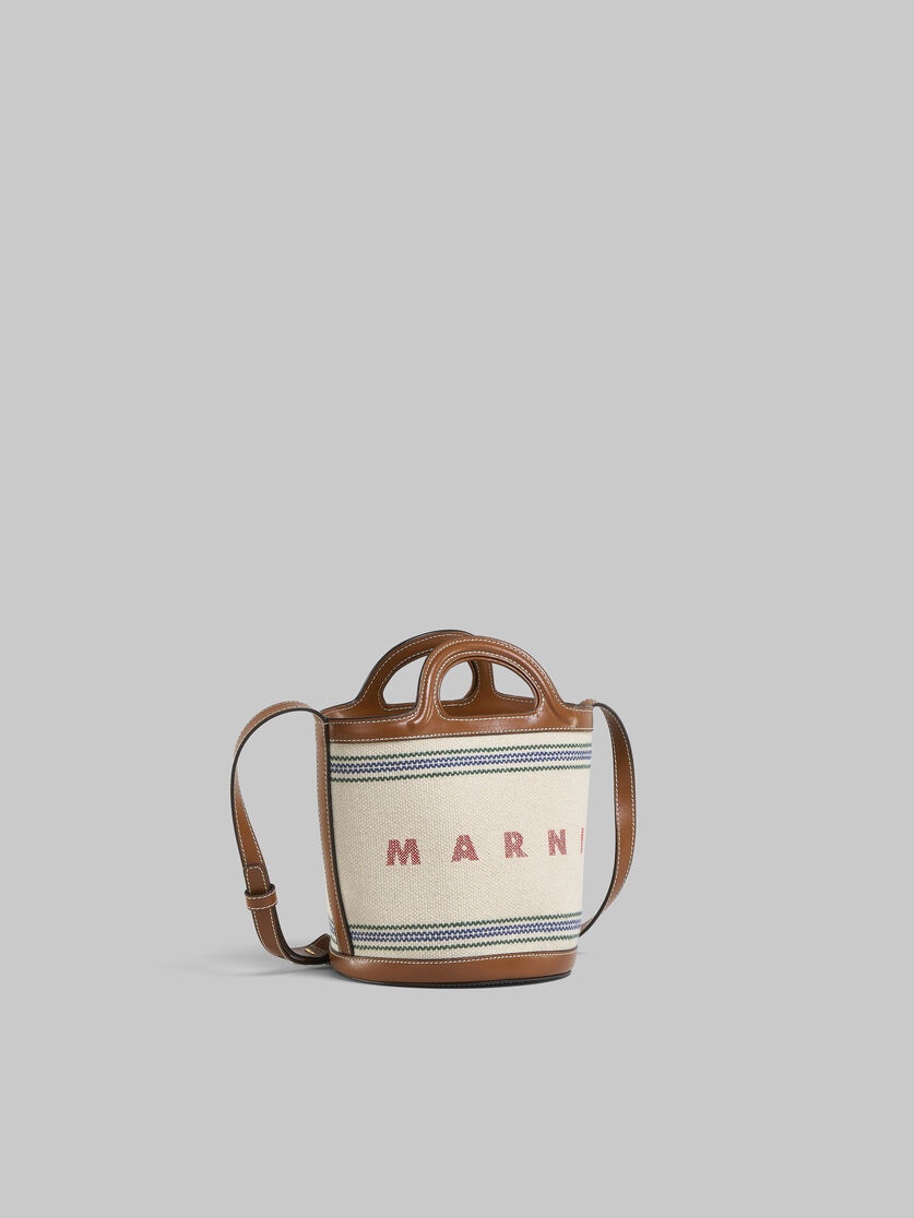 TROPICALIA SMALL BUCKET BAG IN BROWN LEATHER AND STRIPED CANVAS - 6