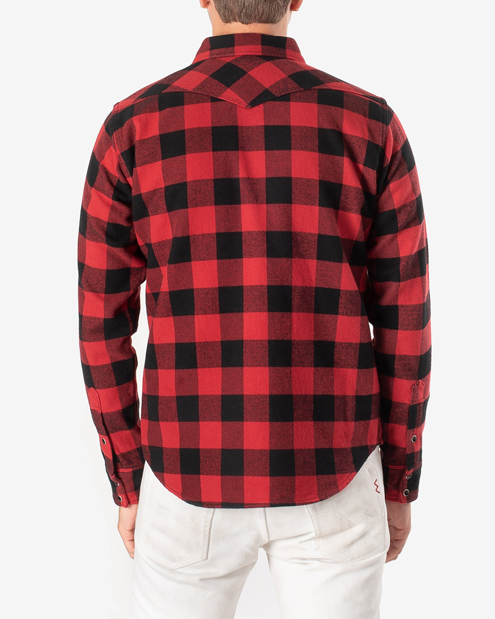 IHSH-232-RED Ultra Heavy Flannel Buffalo Check Western Shirt - Red/Black - 10