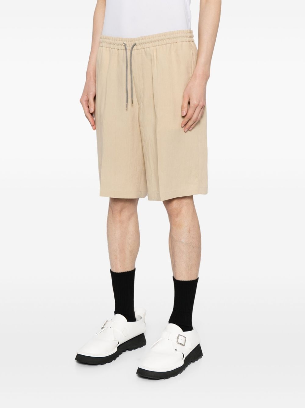 drawstring-waist linen shorts - 3