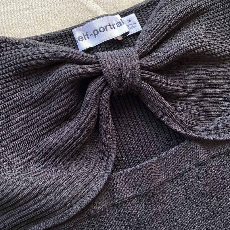 Black Ribbed Knit Bow Bust Top 4