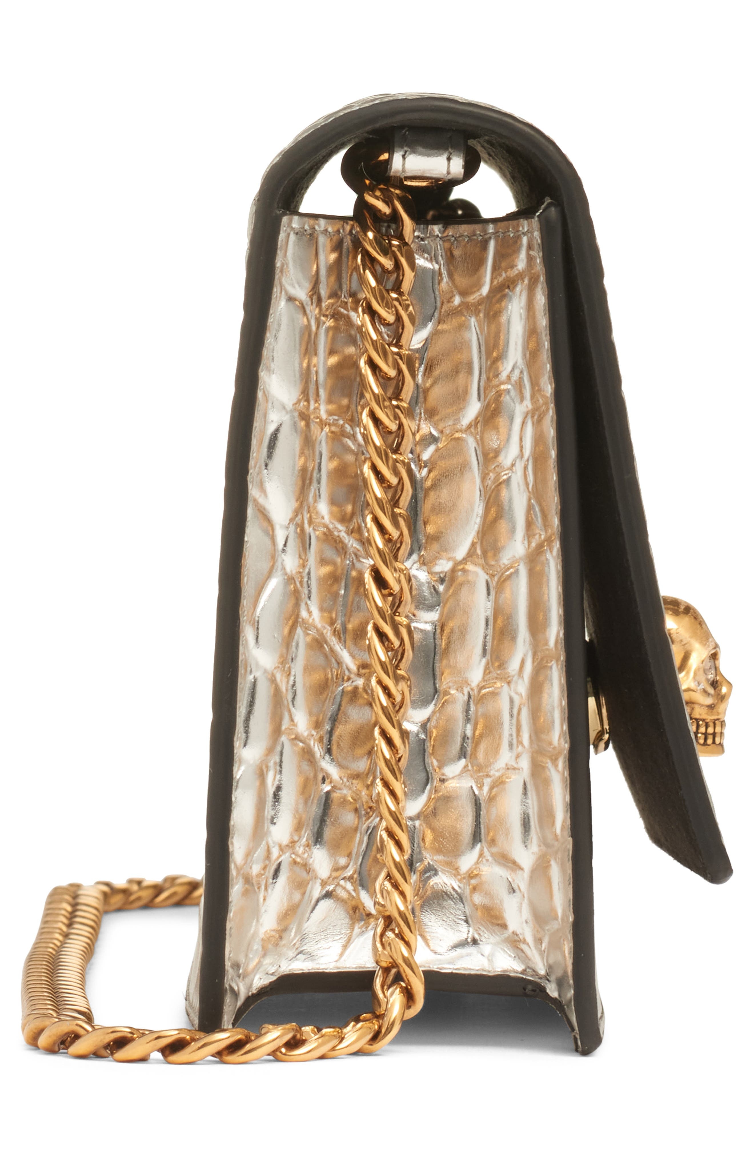 McQueen Small Skull Croc Embossed Leather Shoulder Bag in Silver/Gold at Nordstrom - 5