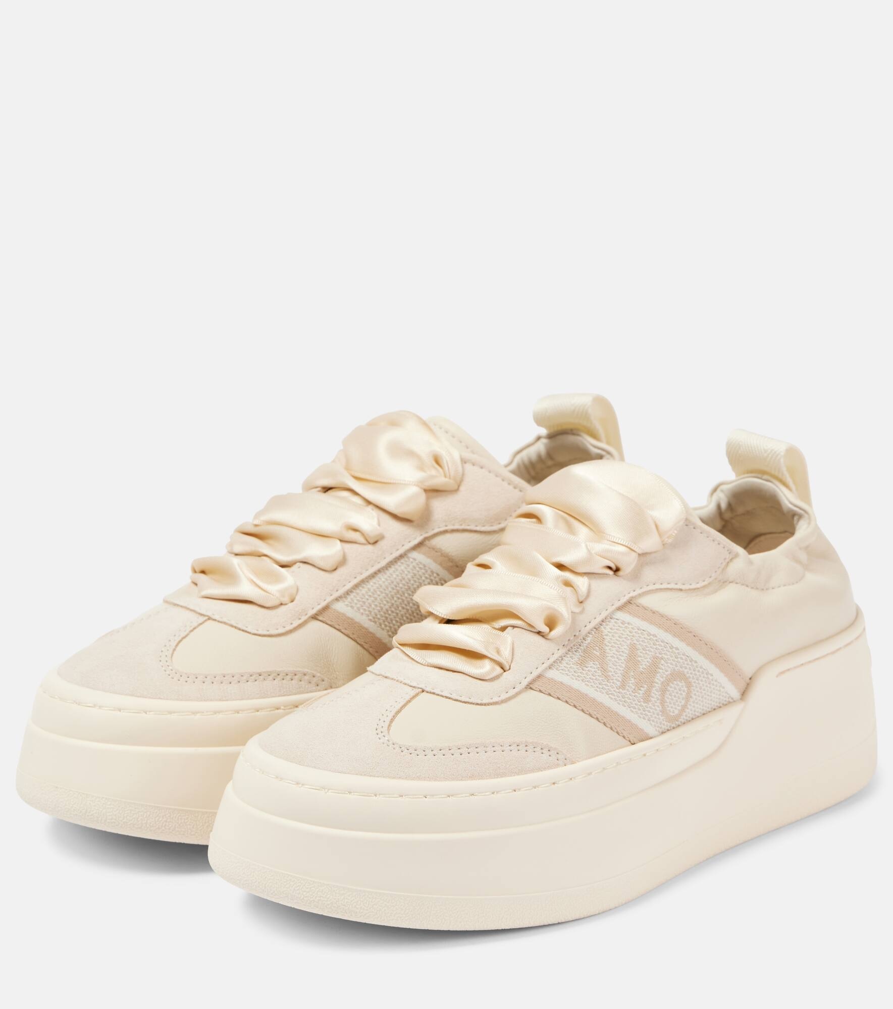 Suede-trimmed leather platform sneakers - 4