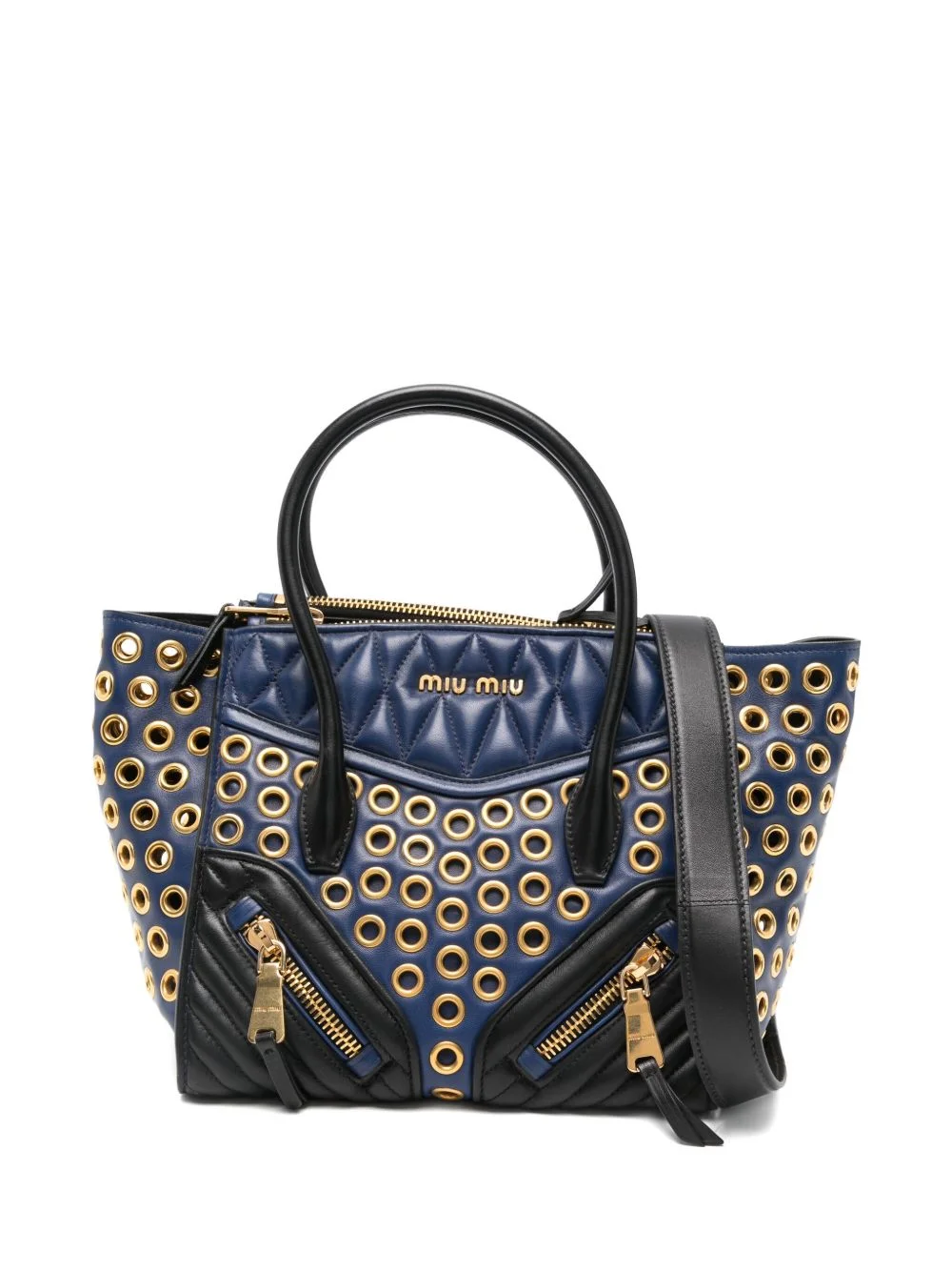 panelled quilted eyelet-detail tote bag - 1
