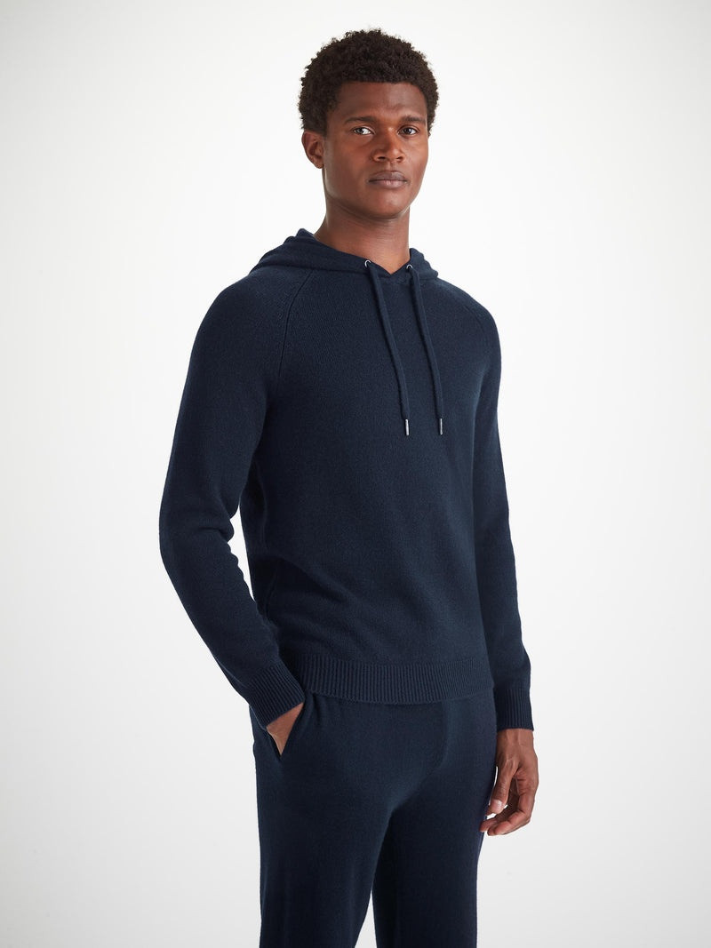 Derek Rose Men's Pullover Hoodie Dominic Cashmere Navy outlook