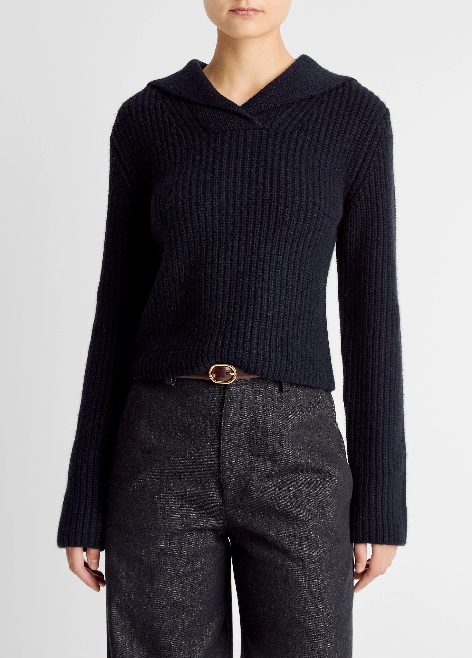 Ribbed Wool-Cashmere Sailor-Collar Sweater - 1