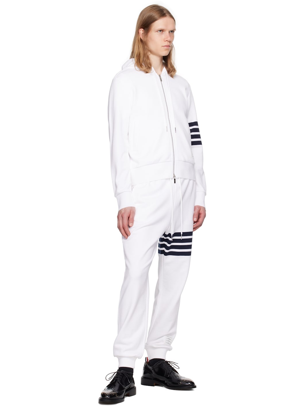 White Classic Loopback 4-Bar Sweatpants - 4