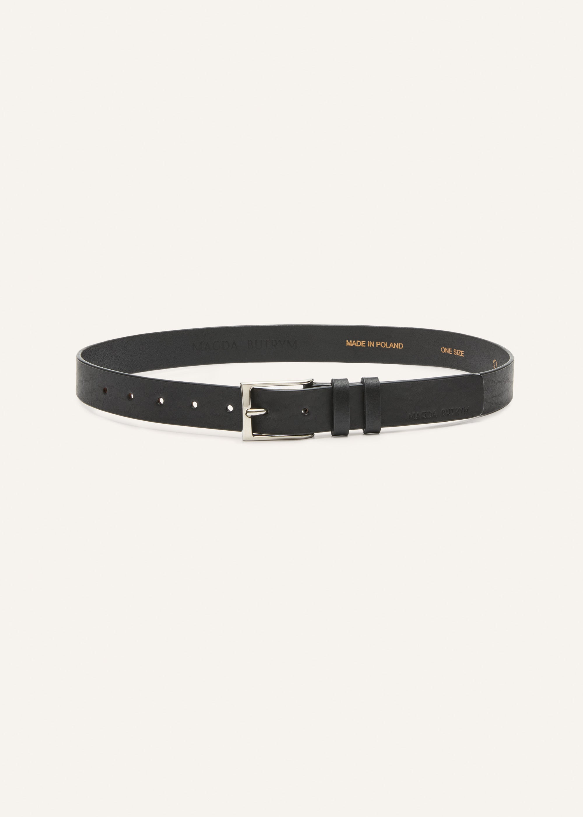 Classic matte black leather belt in silver - 2